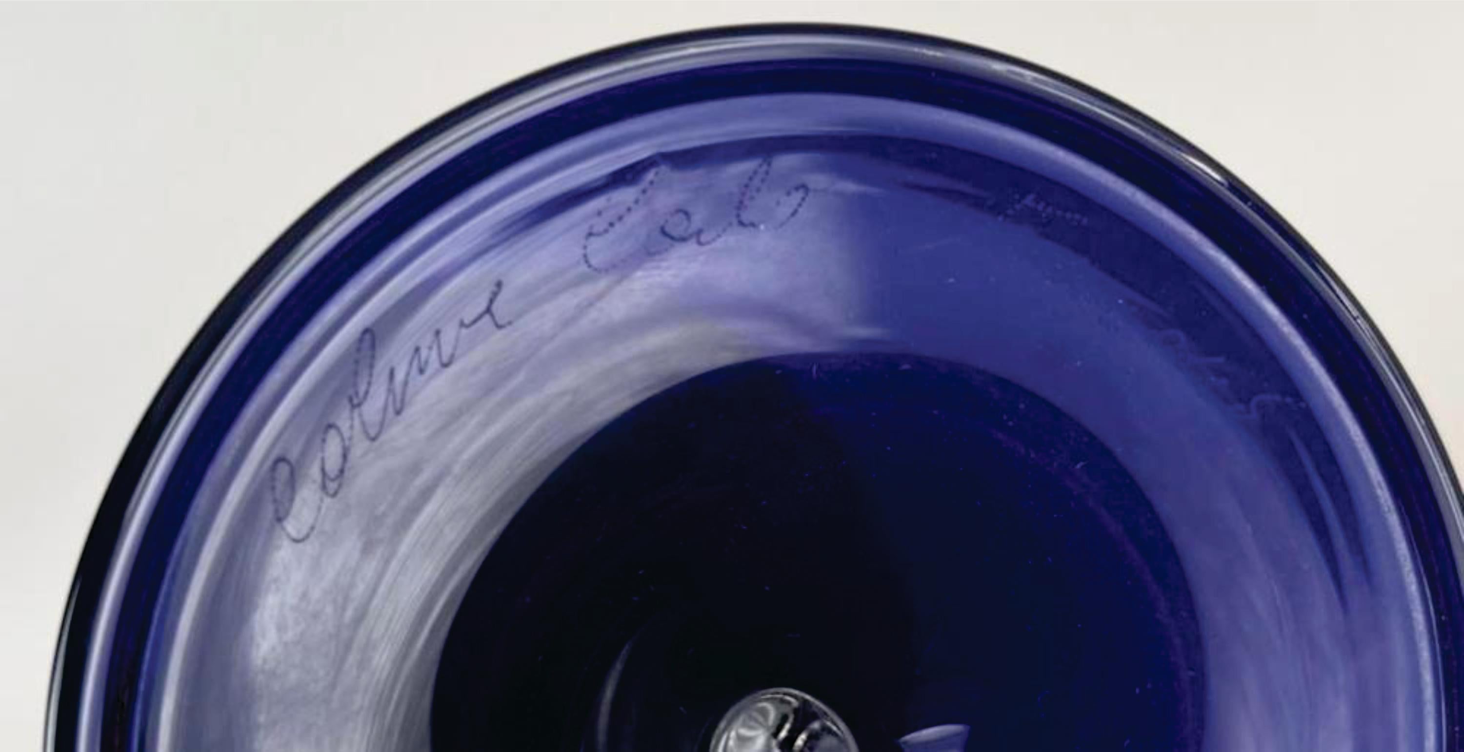 Antik Ein Paar blaue Murano Glas Candle Sticks Signiert im Angebot 8