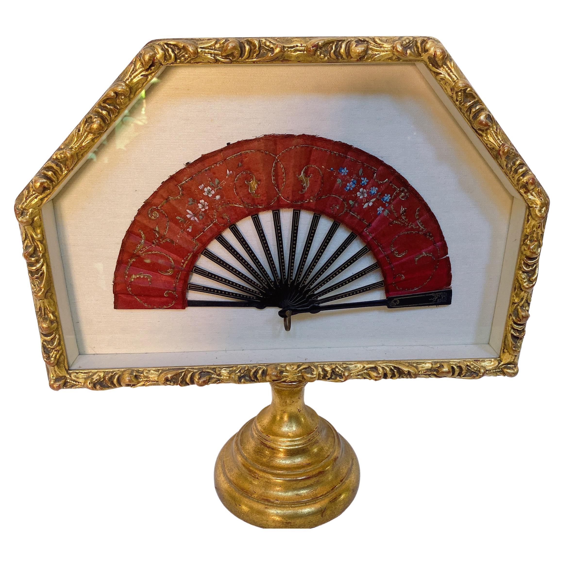 Antique A Silk Lacquer Chinese Fan with Shadow Box
