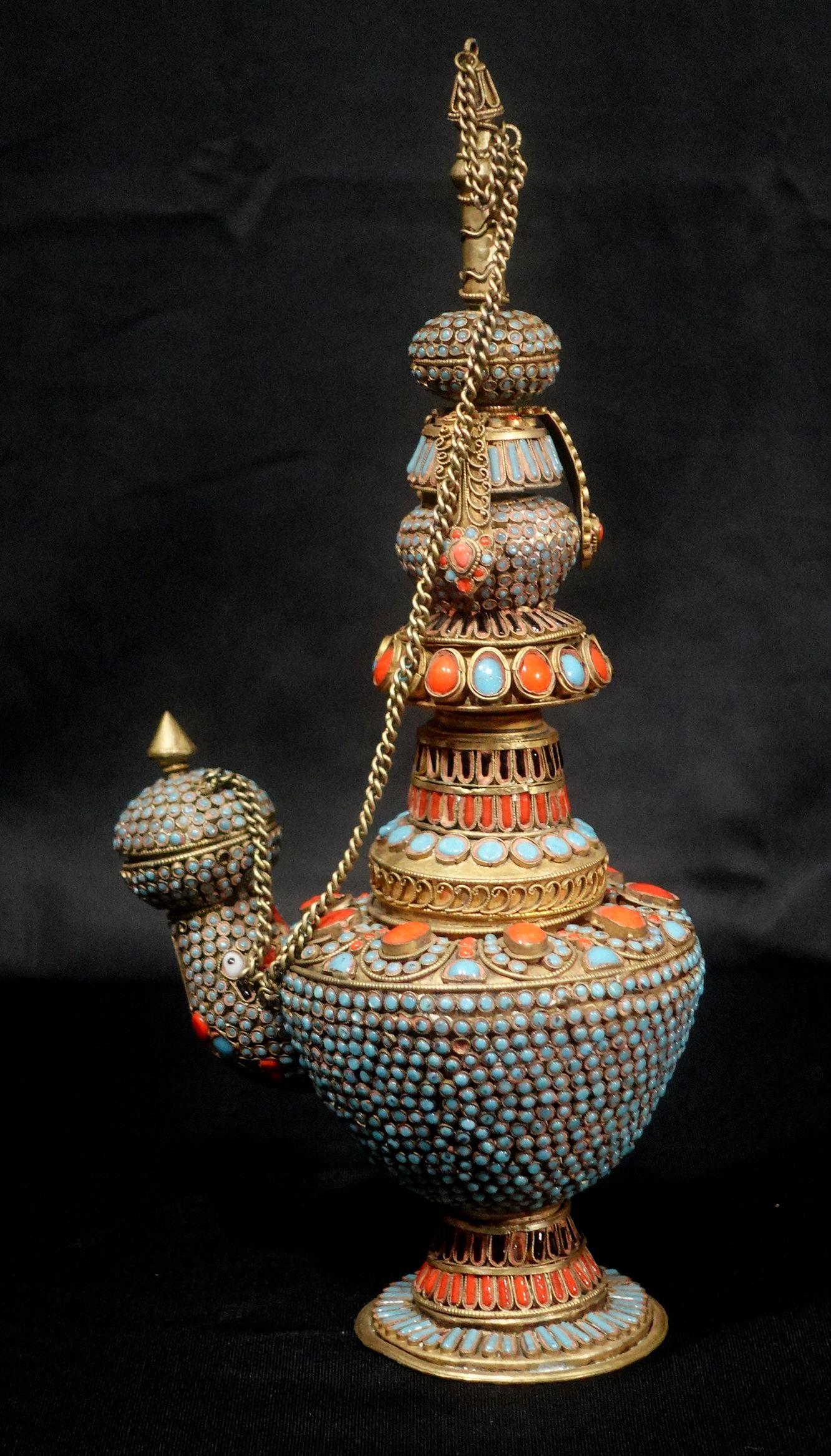 Hand-Crafted Antique A Tibetan Benba Pot, 19th Century For Sale
