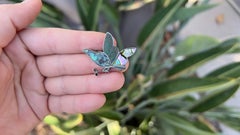 Antique Abalone & Silver Butterfly Brooch / Pin Natural Stone