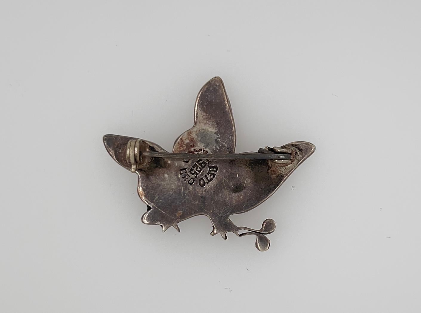 Antique Abalone & Silver Butterfly Brooch / Pin Natural Stone  For Sale 1
