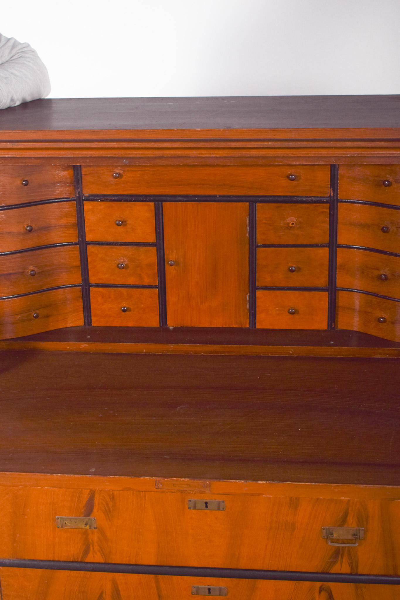 Antique Abattant Cabinet with Three Drawers For Sale 2