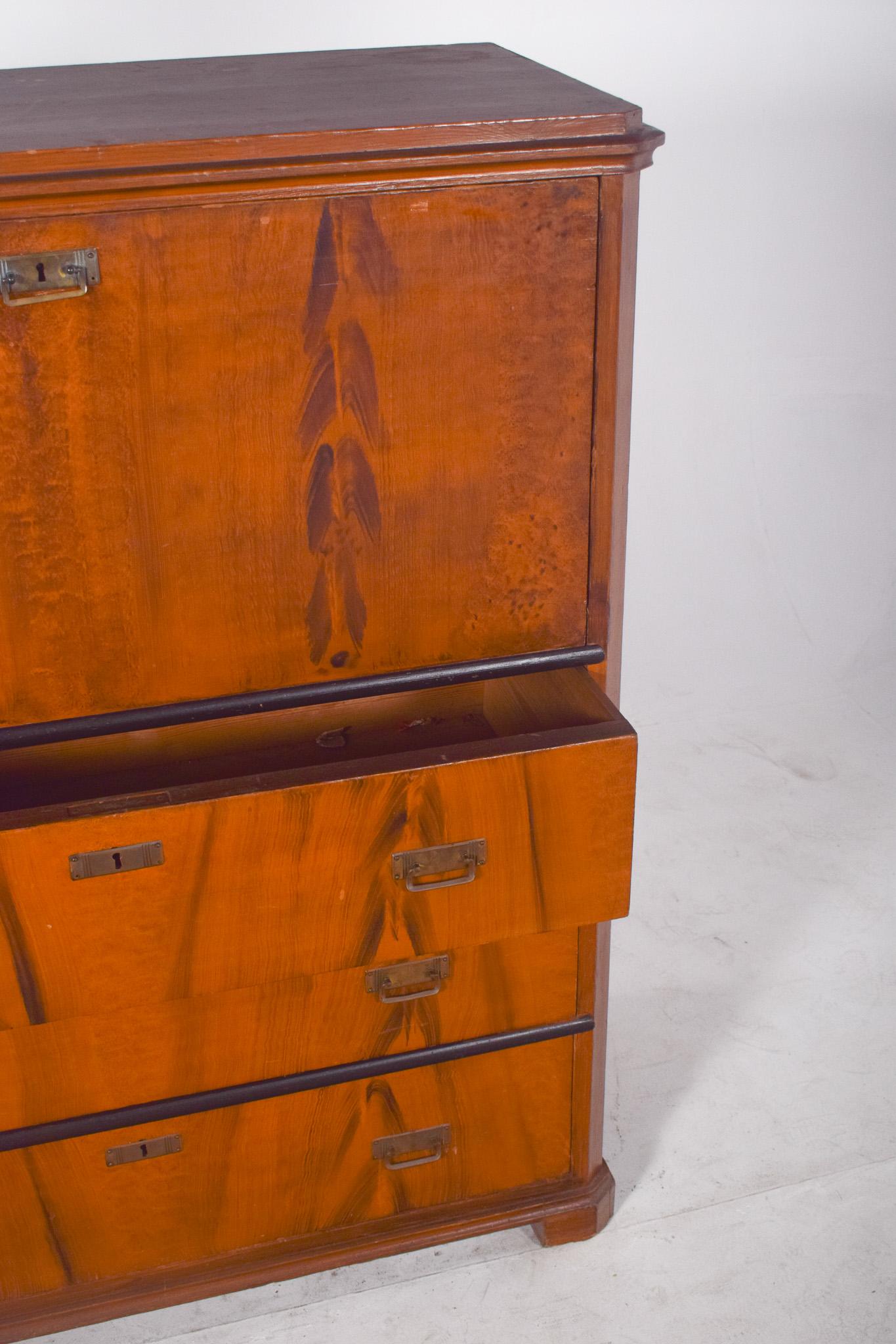 Antique Abattant Cabinet with Three Drawers For Sale 5