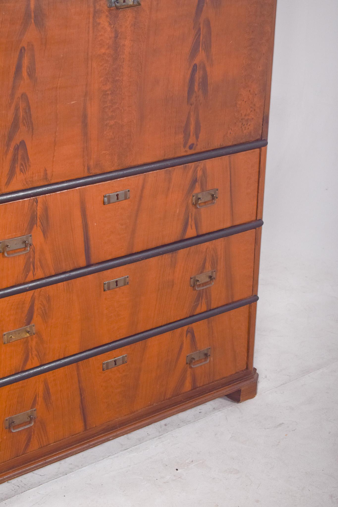 Painted Antique Abattant Cabinet with Three Drawers For Sale