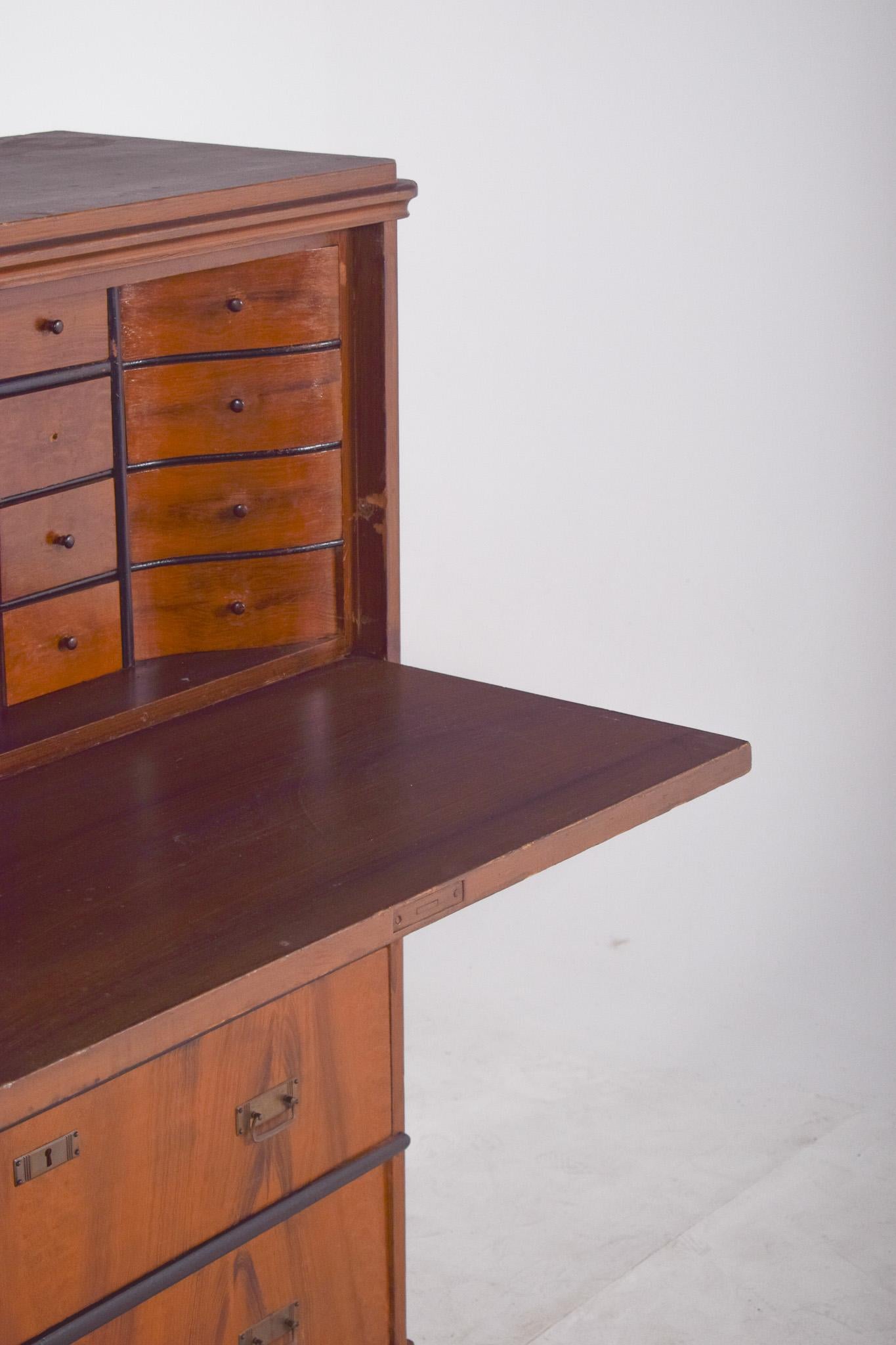 Wood Antique Abattant Cabinet with Three Drawers For Sale