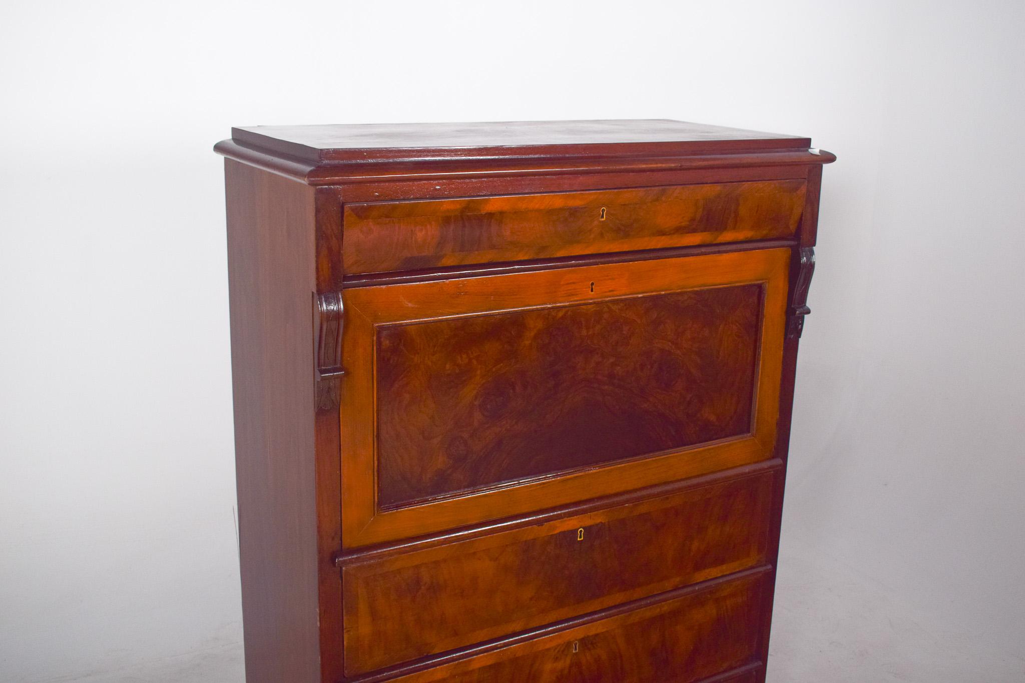 Antique Abattant Cabinet with Three Large Drawers In Good Condition For Sale In Lisboa, Lisboa