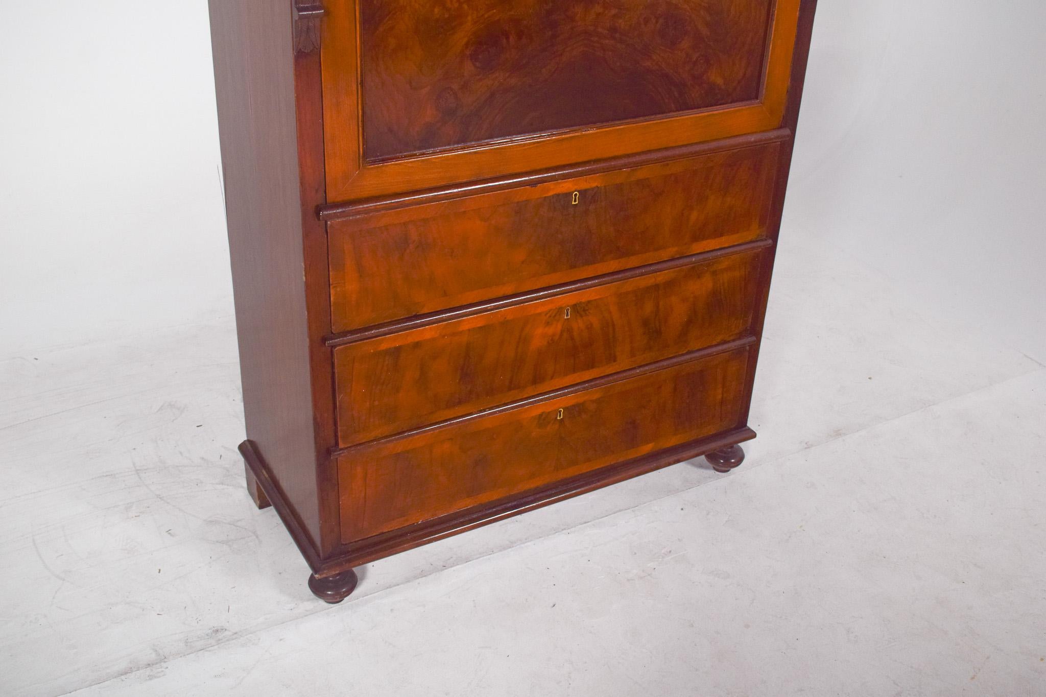 19th Century Antique Abattant Cabinet with Three Large Drawers For Sale