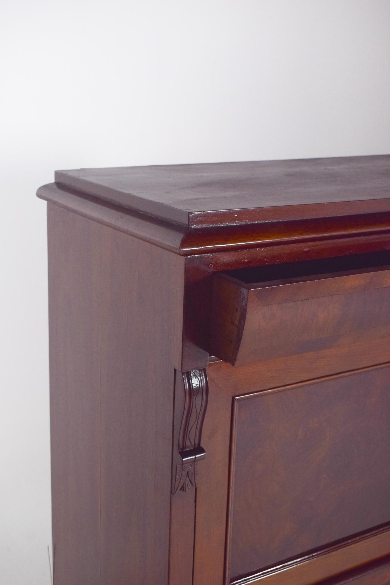 Wood Antique Abattant Cabinet with Three Large Drawers For Sale