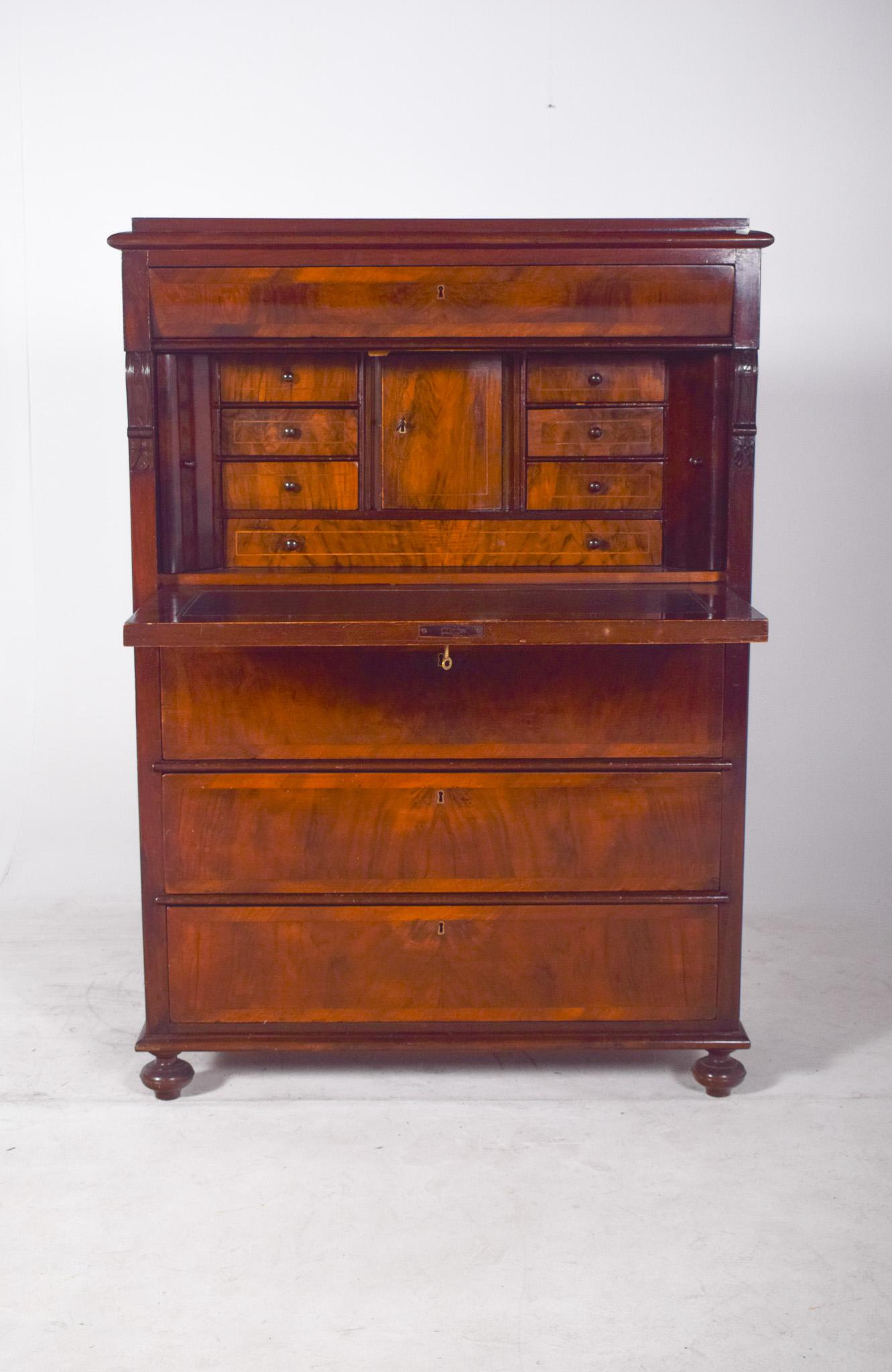 Antique Abattant Cabinet with Three Large Drawers For Sale 2