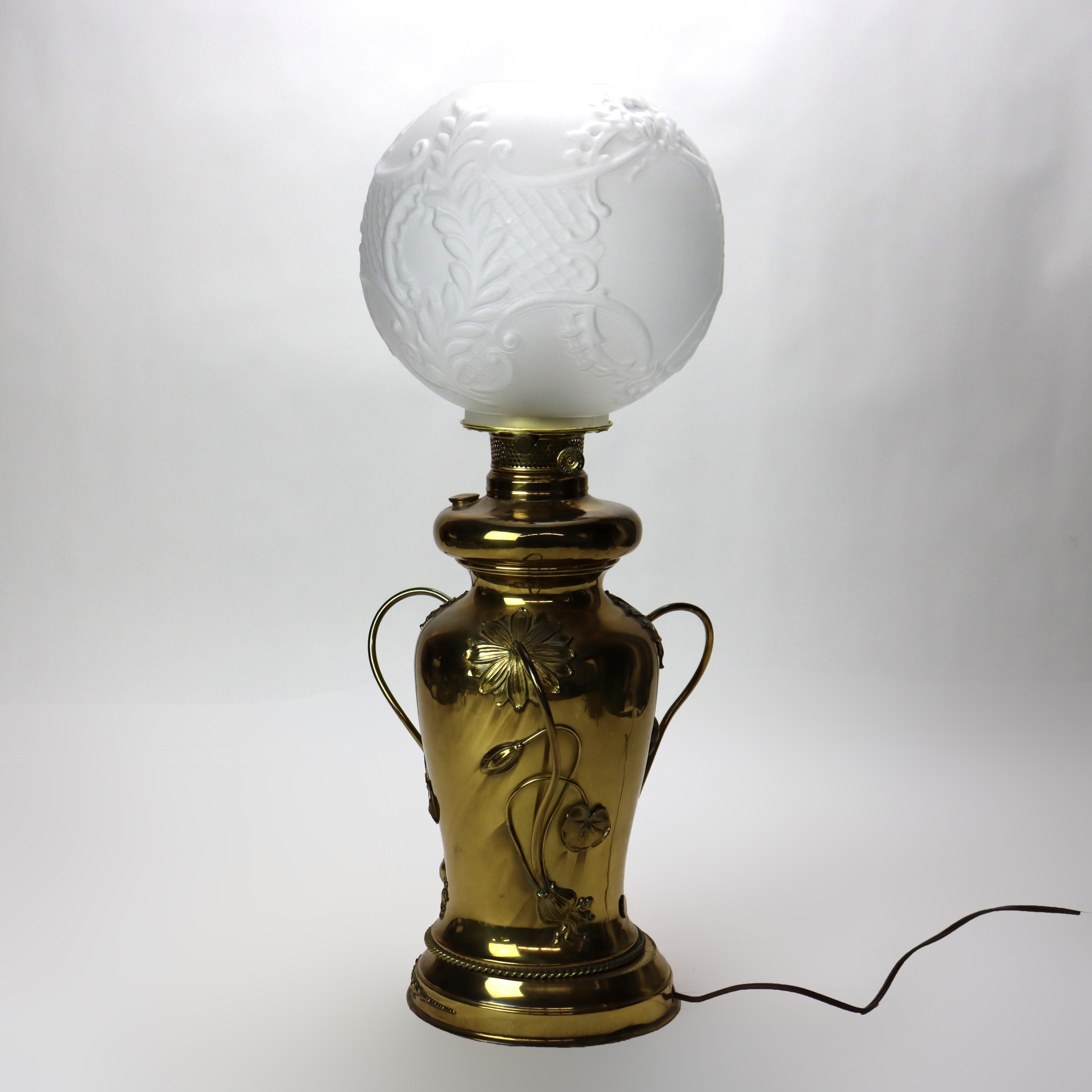 Ancienne lampe de bureau ABCO Rochester Gone with the Wind en laiton gaufré à fleurs C1880 en vente 3