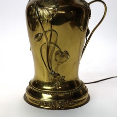Antique ABCO Rochester Gone with the Wind Floral Embossed Brass Table Lamp C1880