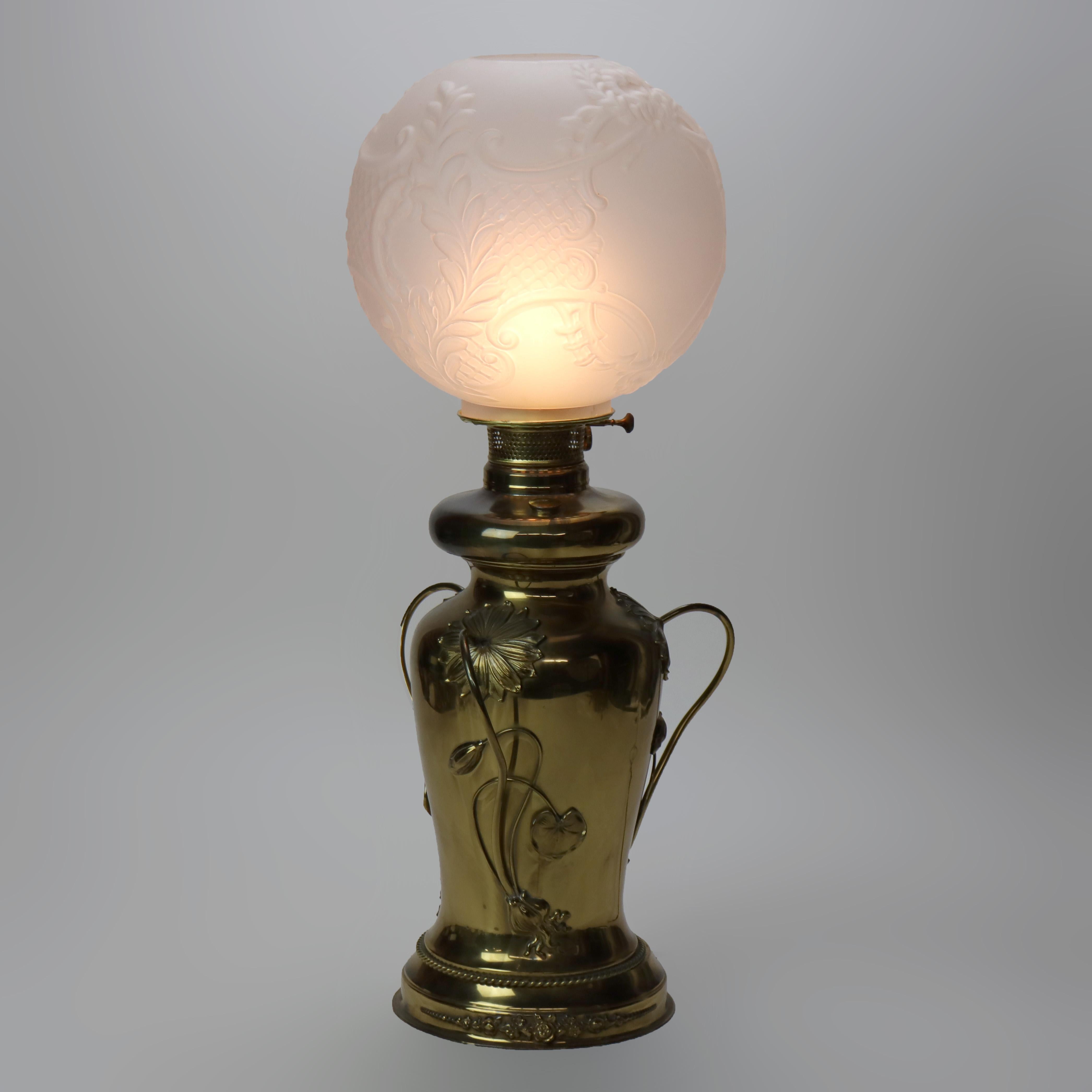 Ancienne lampe de bureau ABCO Rochester Gone with the Wind en laiton gaufré à fleurs C1880 en vente 1