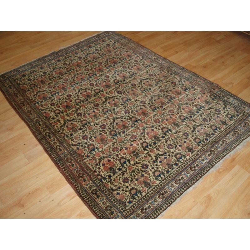 Antique Abedeh rug with the classic Zili Sultan ‘vase and peacock’ design, the rug has excellent soft colours on an ivory ground.

The rug is of fine weave and an excellent example of type, the border design is typical for this design of rug. Note