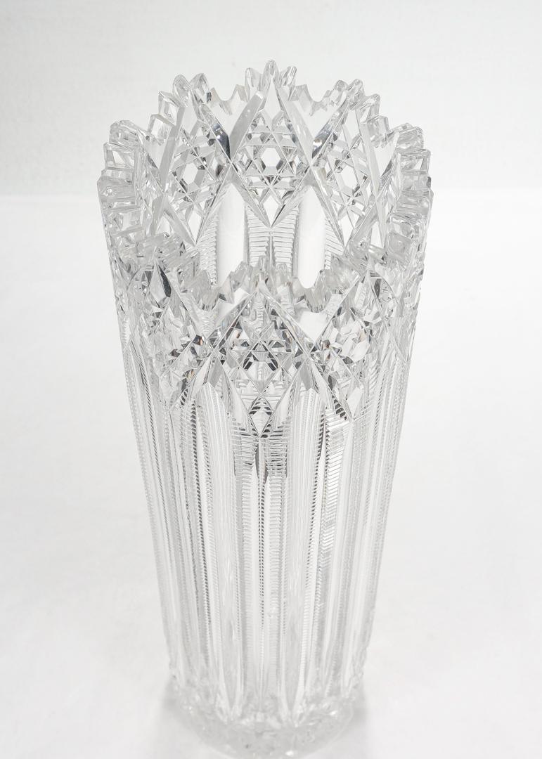 Antique ABP J. Hoare Plume or Hindoo Pattern Cut Glass Cylindrical Vase 2