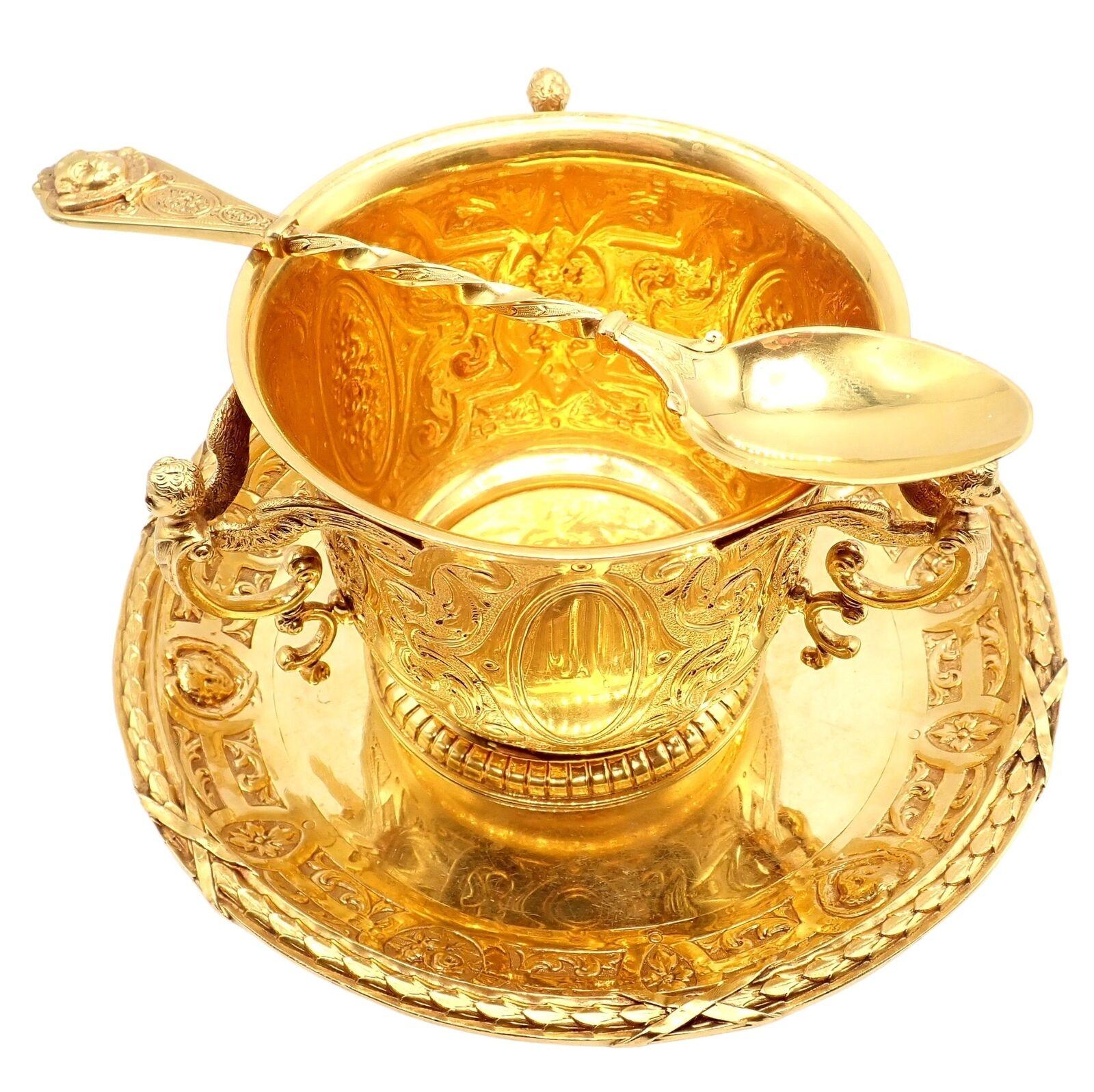 Antique Abraham Portal Sugar Bowl Dish Spoon Set Solid Yellow Gold circa 1779 en vente 6