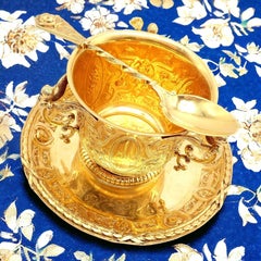 Antique Abraham Portal Sugar Bowl Dish Spoon Set Solid Yellow Gold circa 1779