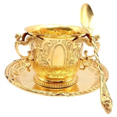 Antique Abraham Portal Sugar Bowl Dish Spoon Set Solid Yellow Gold circa 1779