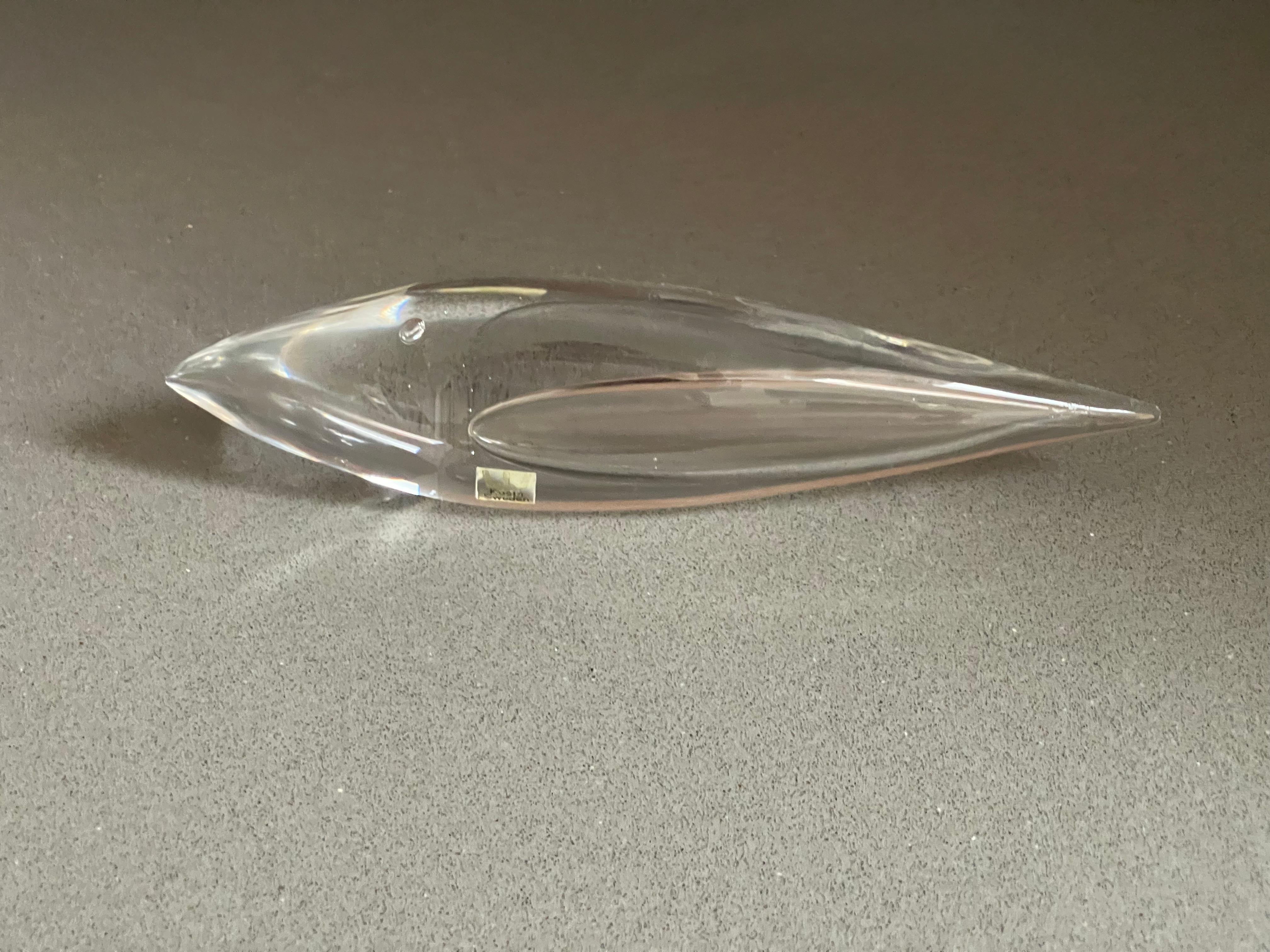 Late 20th Century Antique Abstract Fish Crystal VICKE LINDSTRAND Sculpture, Minimal Glass, Kosta For Sale