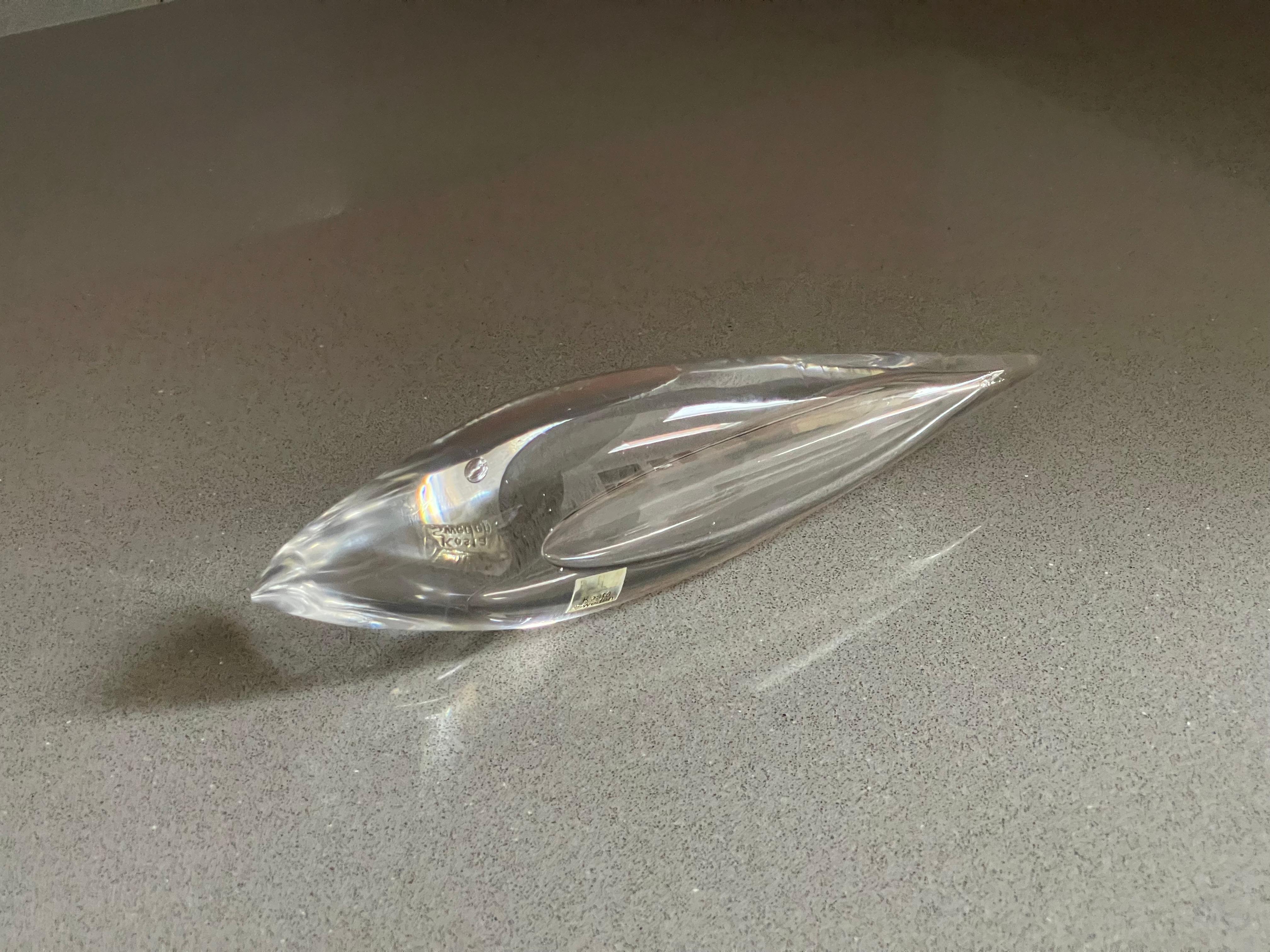 Ceramic Antique Abstract Fish Crystal VICKE LINDSTRAND Sculpture, Minimal Glass, Kosta For Sale