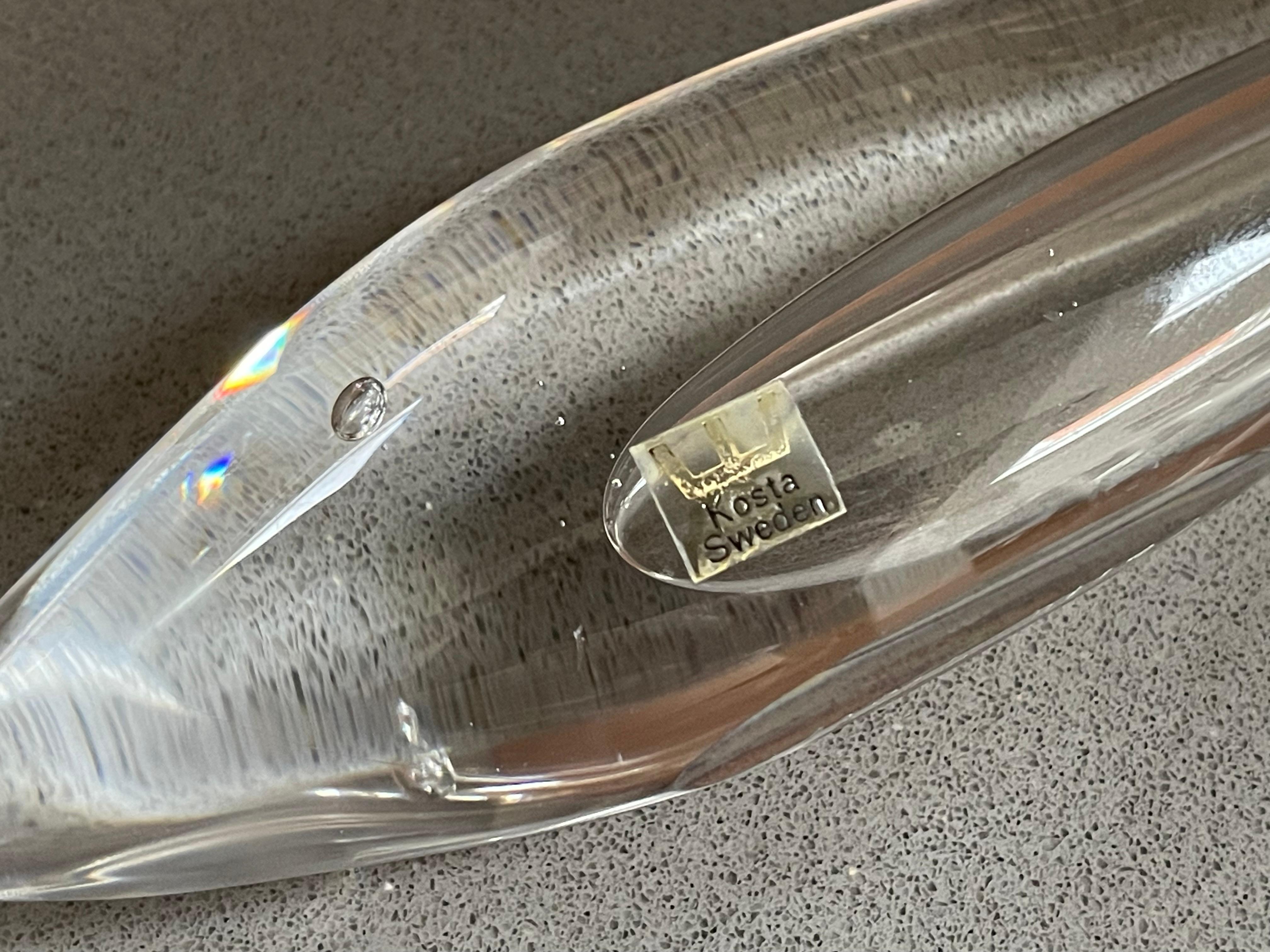 Antique Abstract Fish Crystal VICKE LINDSTRAND Sculpture, Minimal Glass, Kosta For Sale 1