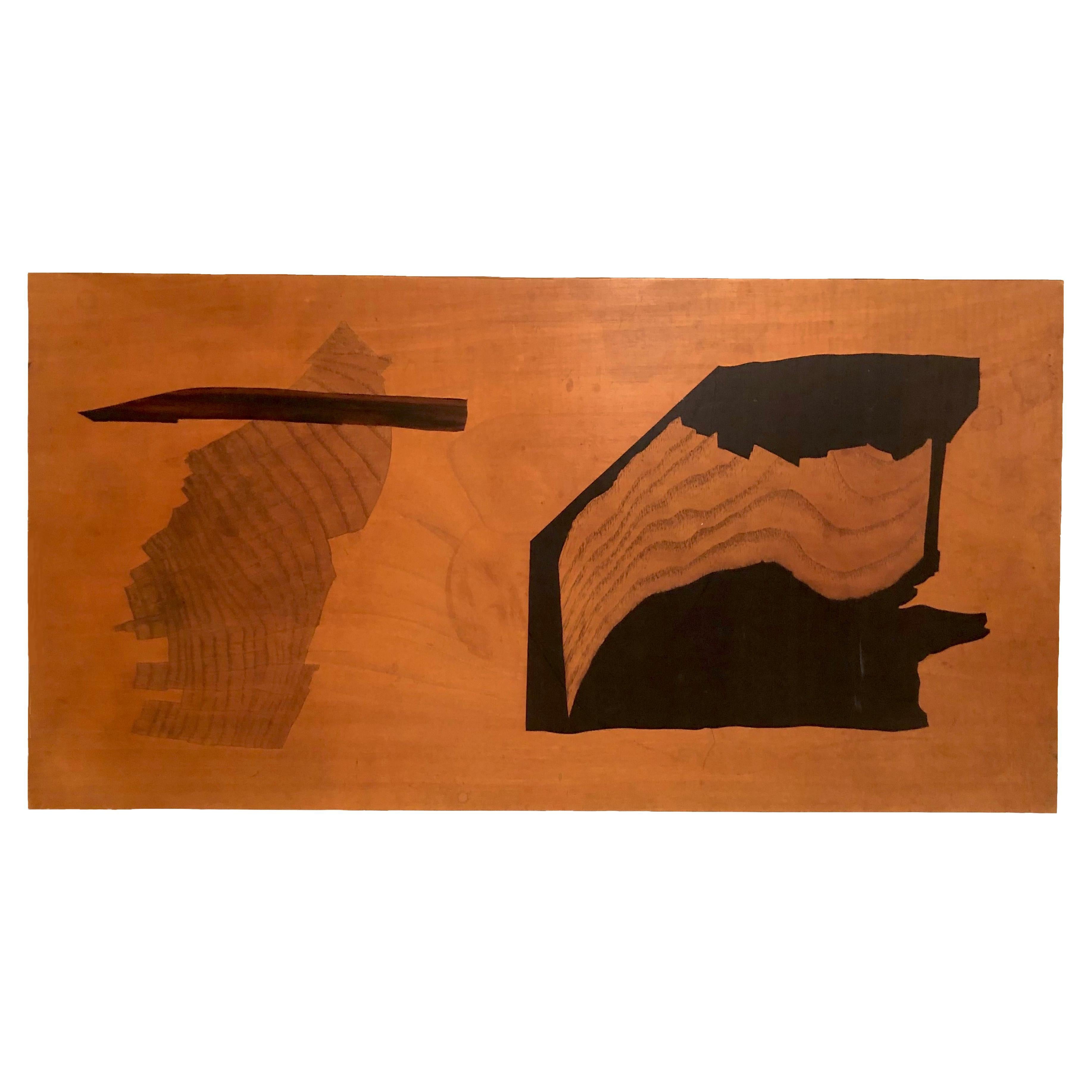 Antique Abstract Wood Marquetry Wall Decoration For Sale