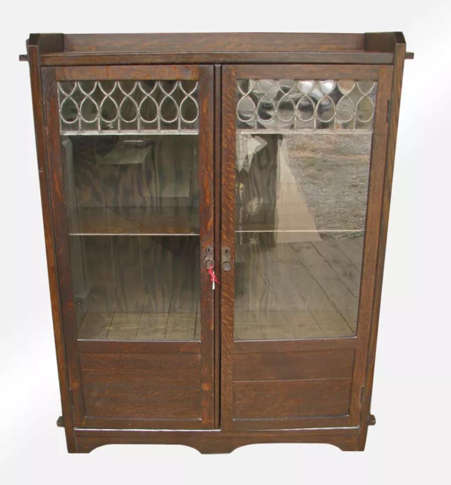 Antique A&C Charles LIMBERT Bookcase w/ Leaded Glass Stickley Era F6156   SALE 1