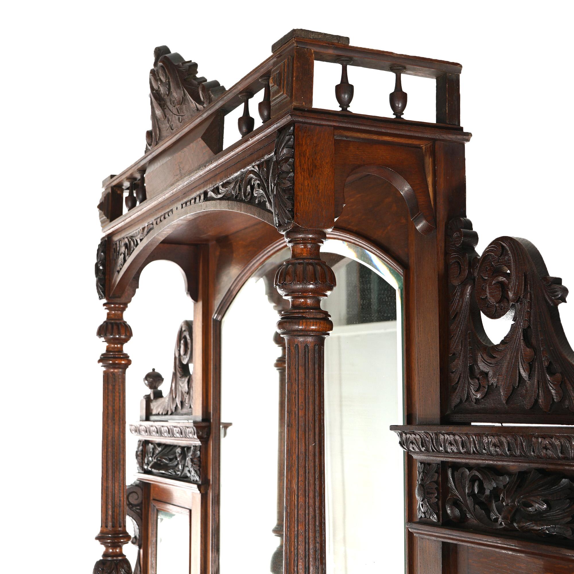 19th Century Antique Acanthus Deeply Carved Mahogany Mirrored Hunt Board C1890 For Sale