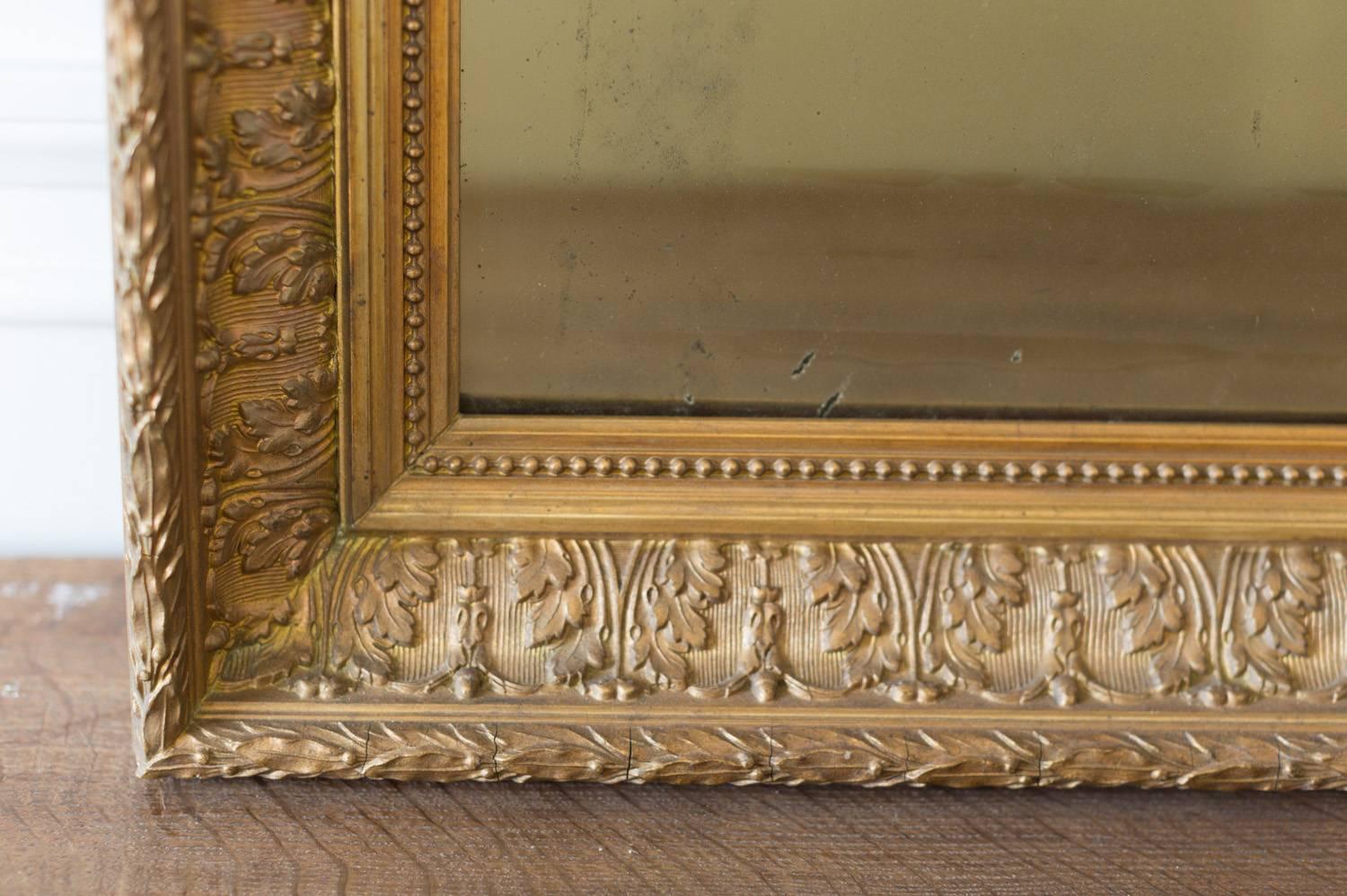 Late 19th Century Antique Acanthus Leaf Framed Mirror in Dark Gold Leaf For Sale