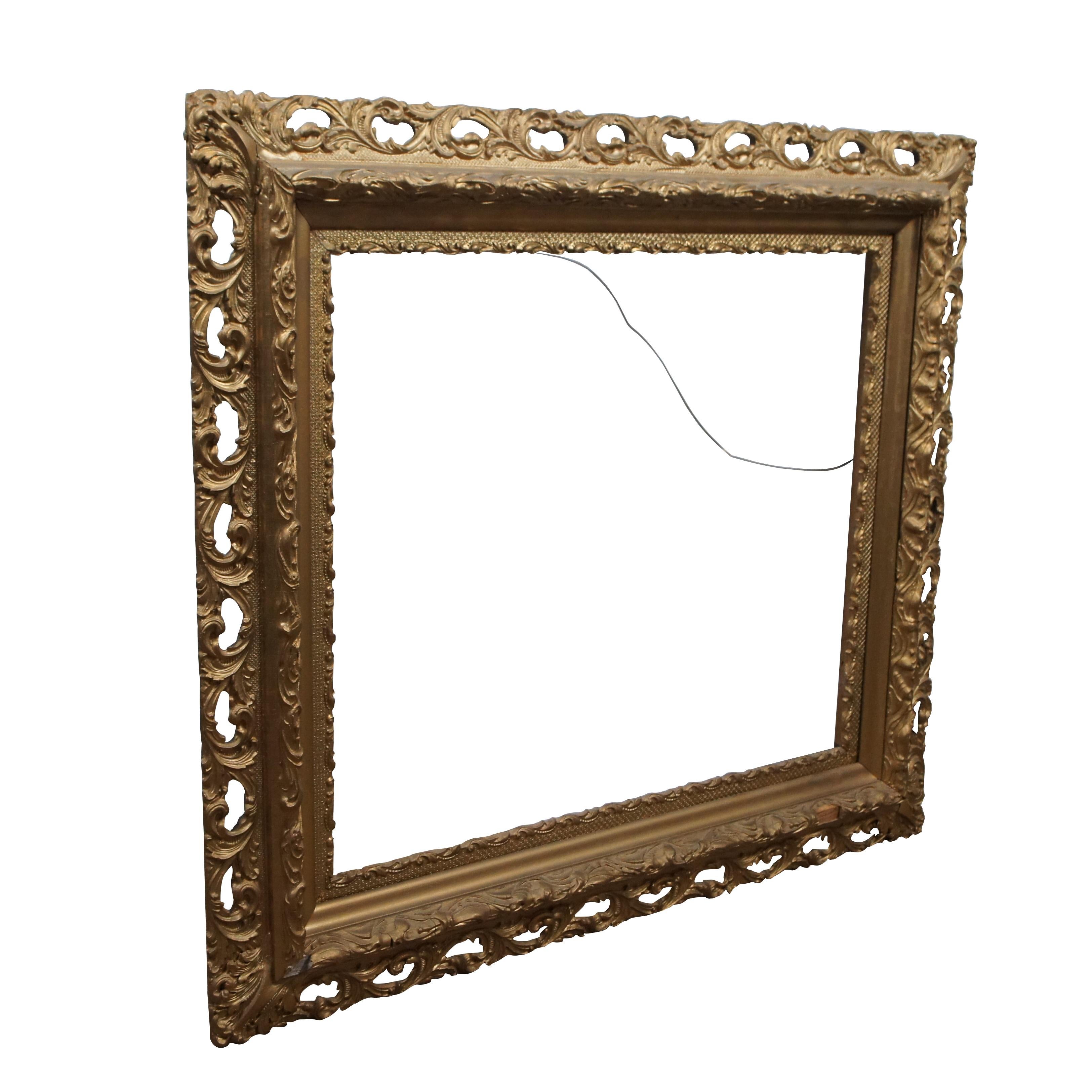 Victorien tardif Arte Antique Acanthus Leaf Gilt Wood Reticulated Picture Art Mirror Frame Fits 20x24 en vente