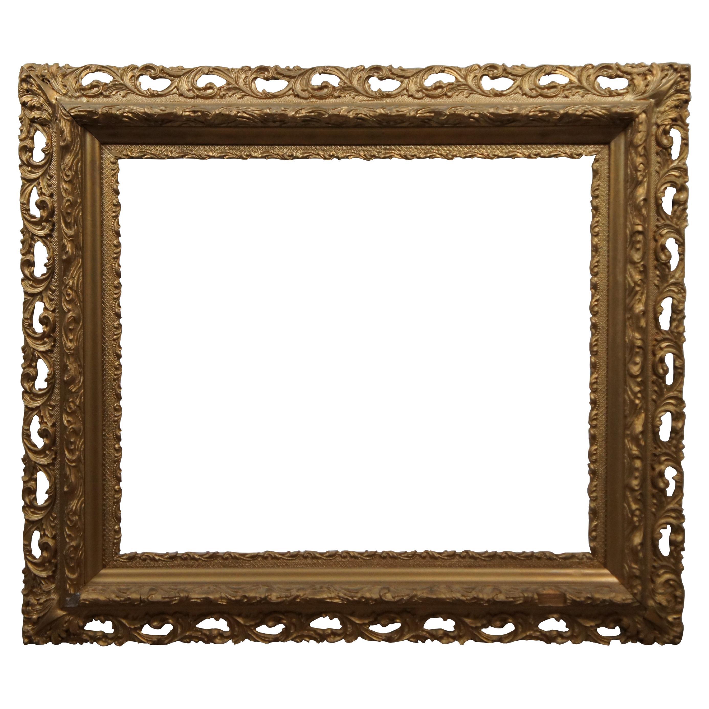 Antiguo Hoja de Acanto Madera Dorada Reticulada Cuadro Arte Espejo Marco Apto 20x24