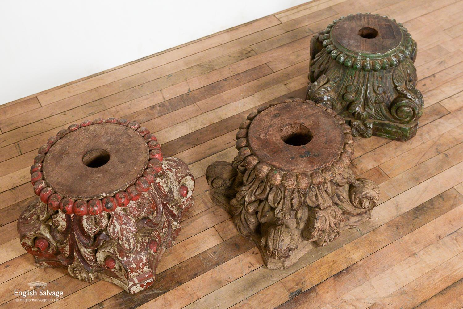Antique Acanthus Scroll Teak Pillar Bases, 20th Century In Good Condition For Sale In London, GB