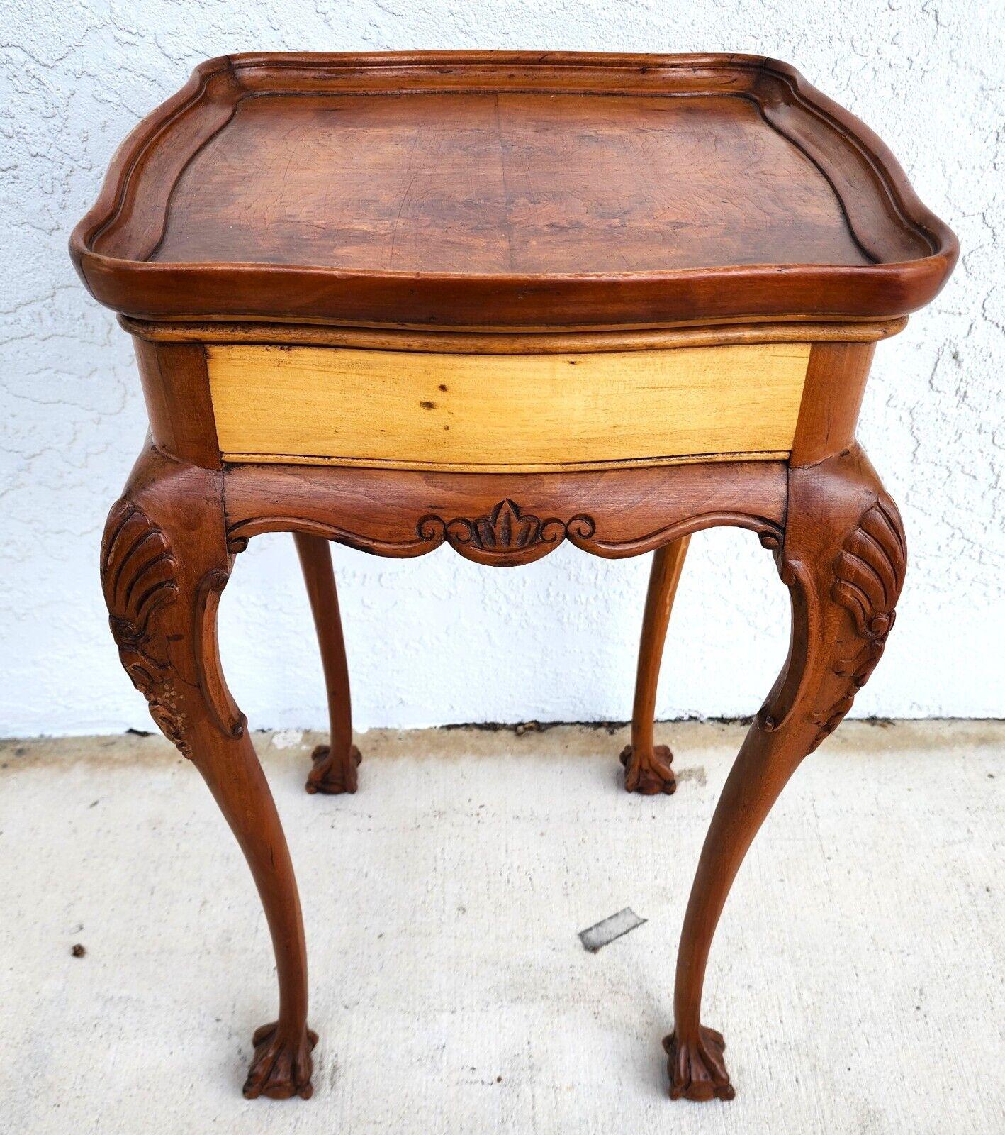 Antique Accent Table French Side Lamp Solid Wood Burl Top For Sale 5