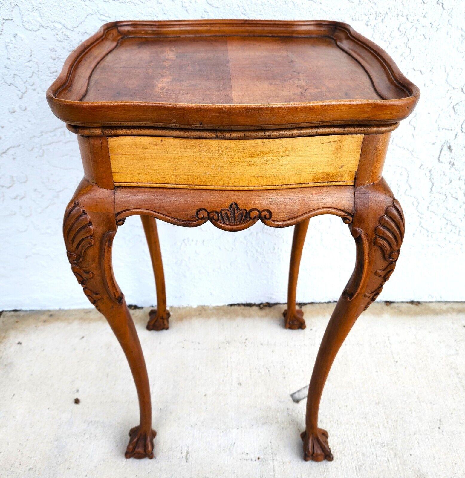 French Provincial Antique Accent Table French Side Lamp Solid Wood Burl Top For Sale