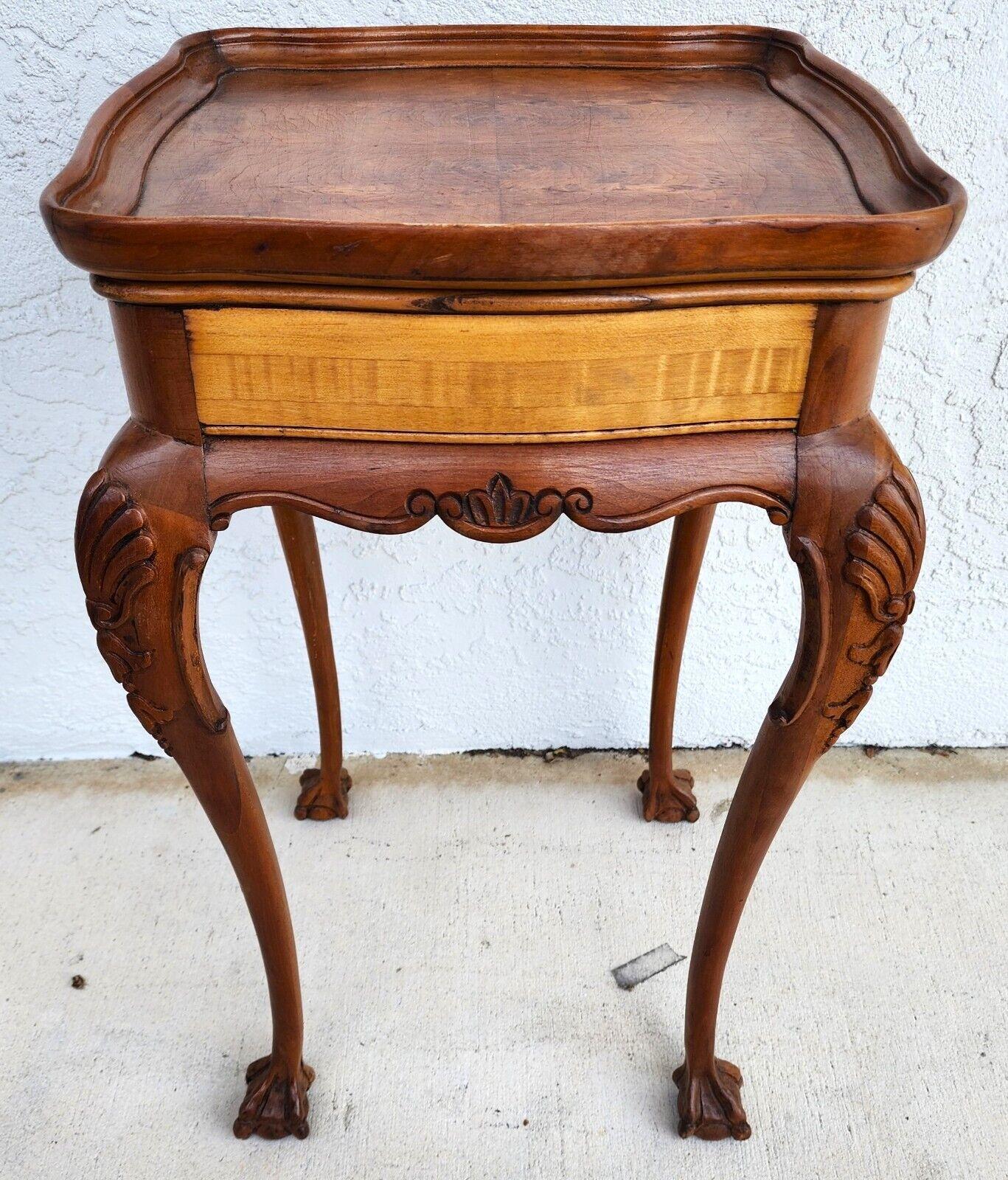 Antique Accent Table French Side Lamp Solid Wood Burl Top For Sale 1
