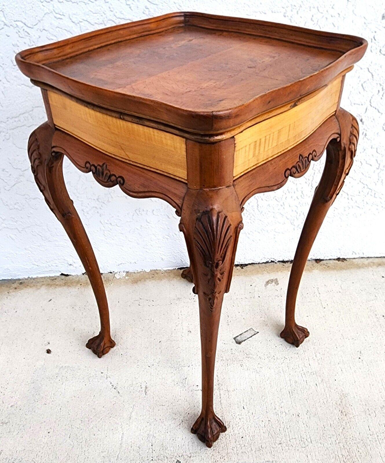 Antique Accent Table French Side Lamp Solid Wood Burl Top For Sale 2