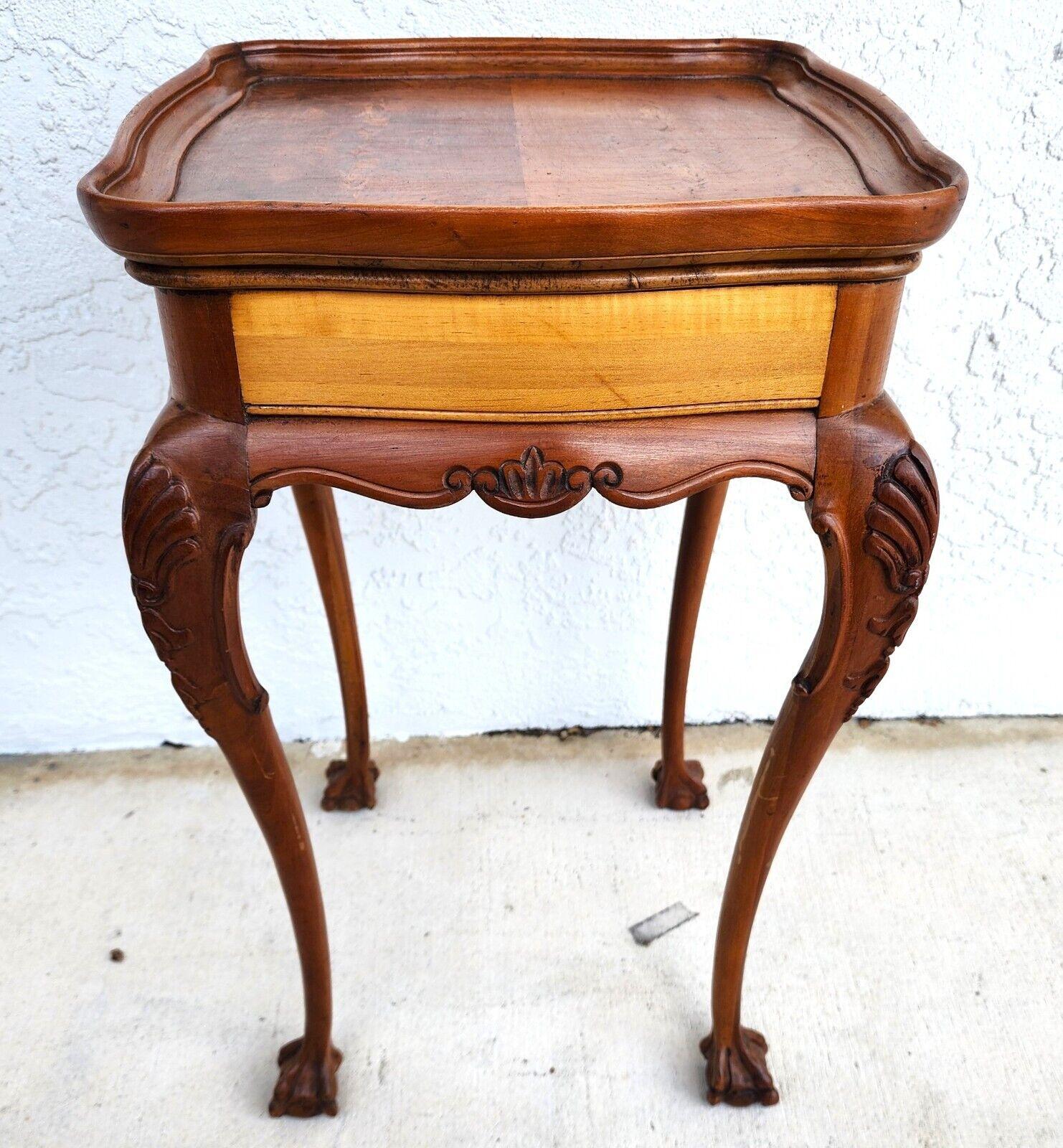 Antique Accent Table French Side Lamp Solid Wood Burl Top For Sale 3