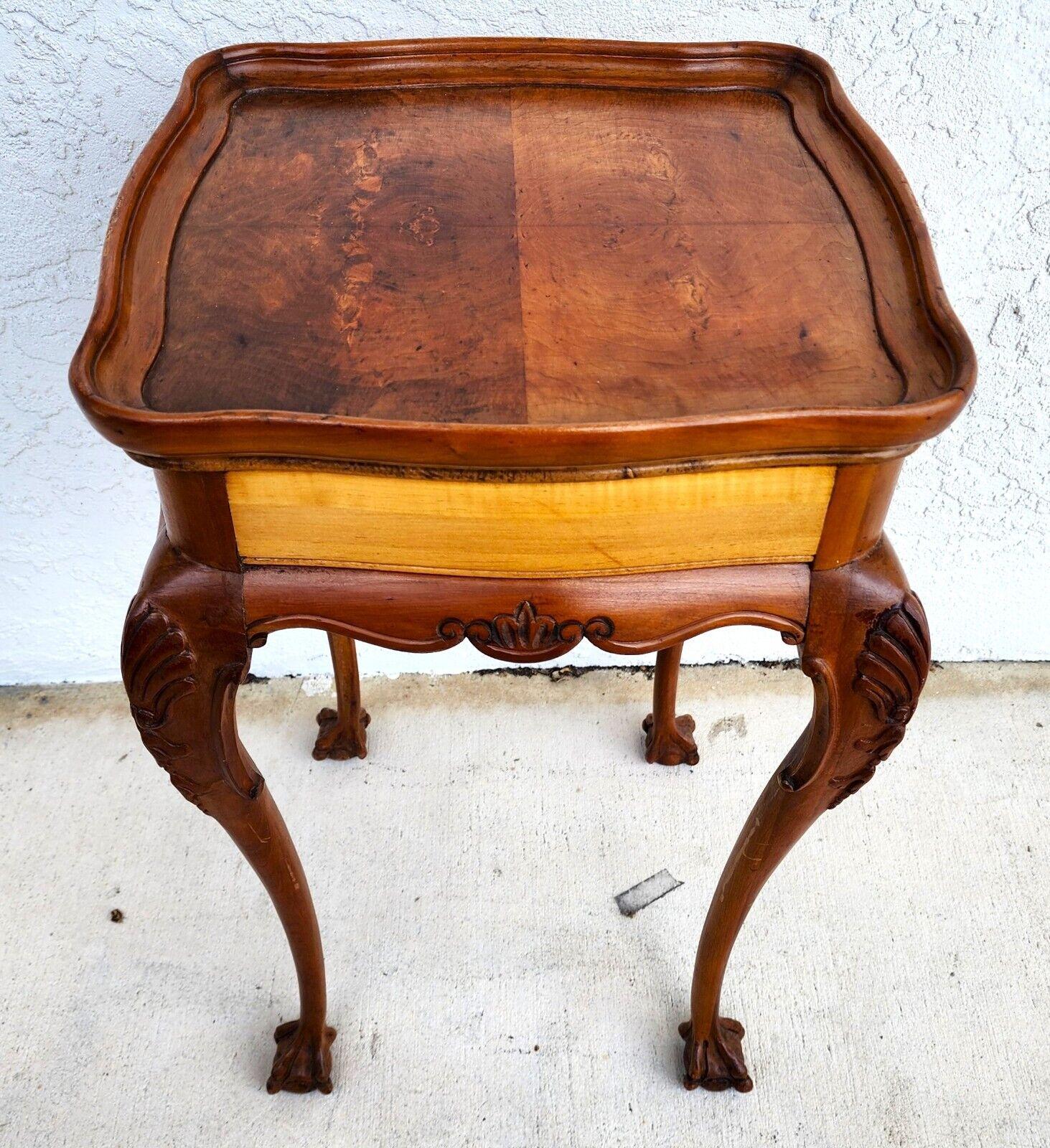 Antique Accent Table French Side Lamp Solid Wood Burl Top For Sale 4
