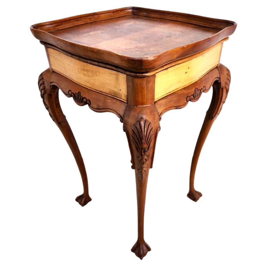 Antique Accent Table French Side Lamp Solid Wood Burl Top For Sale