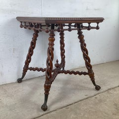 Antique Accent Table with Sculptural Turned Legs, Ball-and-Claw Feet