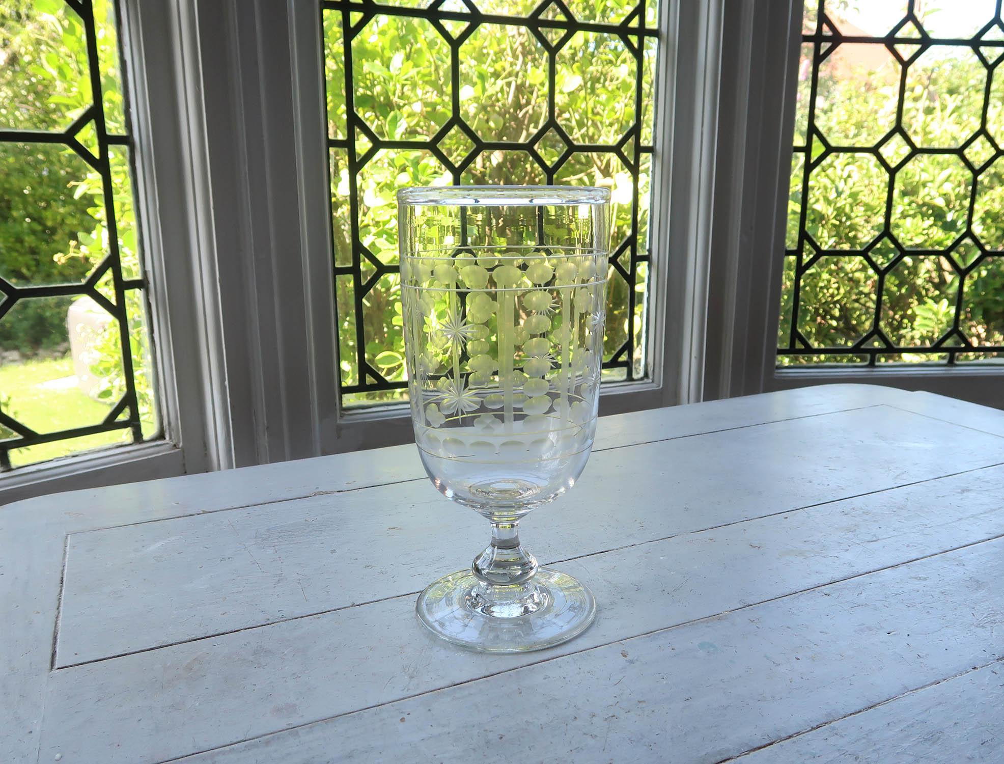  Antique Acid Etched And Cut Glass Flower Vase, English, 19th Century For Sale 1