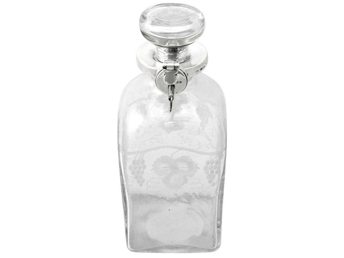 Other Antique Acid Etched Glass and Sterling Silver Mounted Locking Decanter For Sale