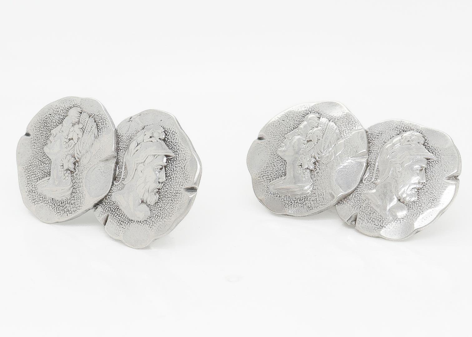 Antike Acme Silver Co. Etruskische Revive Manschettenknöpfe aus Silber (Neoetruskisch) im Angebot
