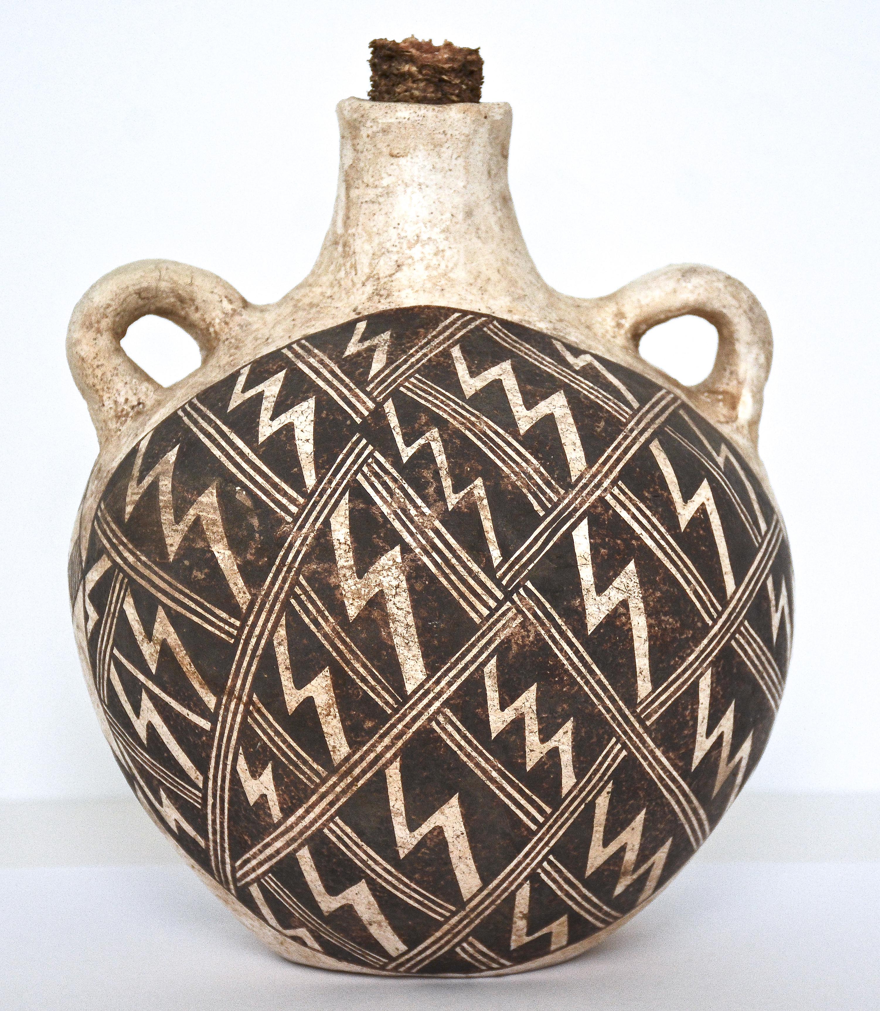American Antique Acoma Pueblo Polychrome Pottery Canteen, 1920 For Sale