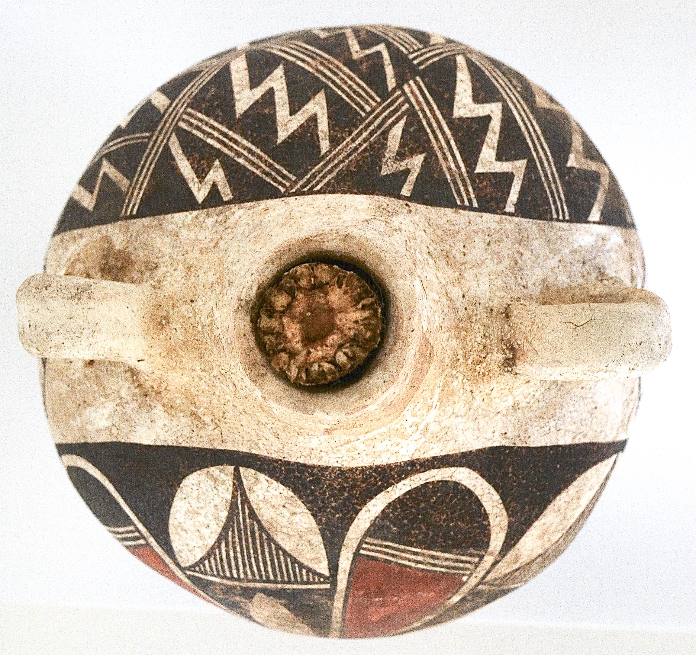 Hand-Crafted Antique Acoma Pueblo Polychrome Pottery Canteen, 1920 For Sale