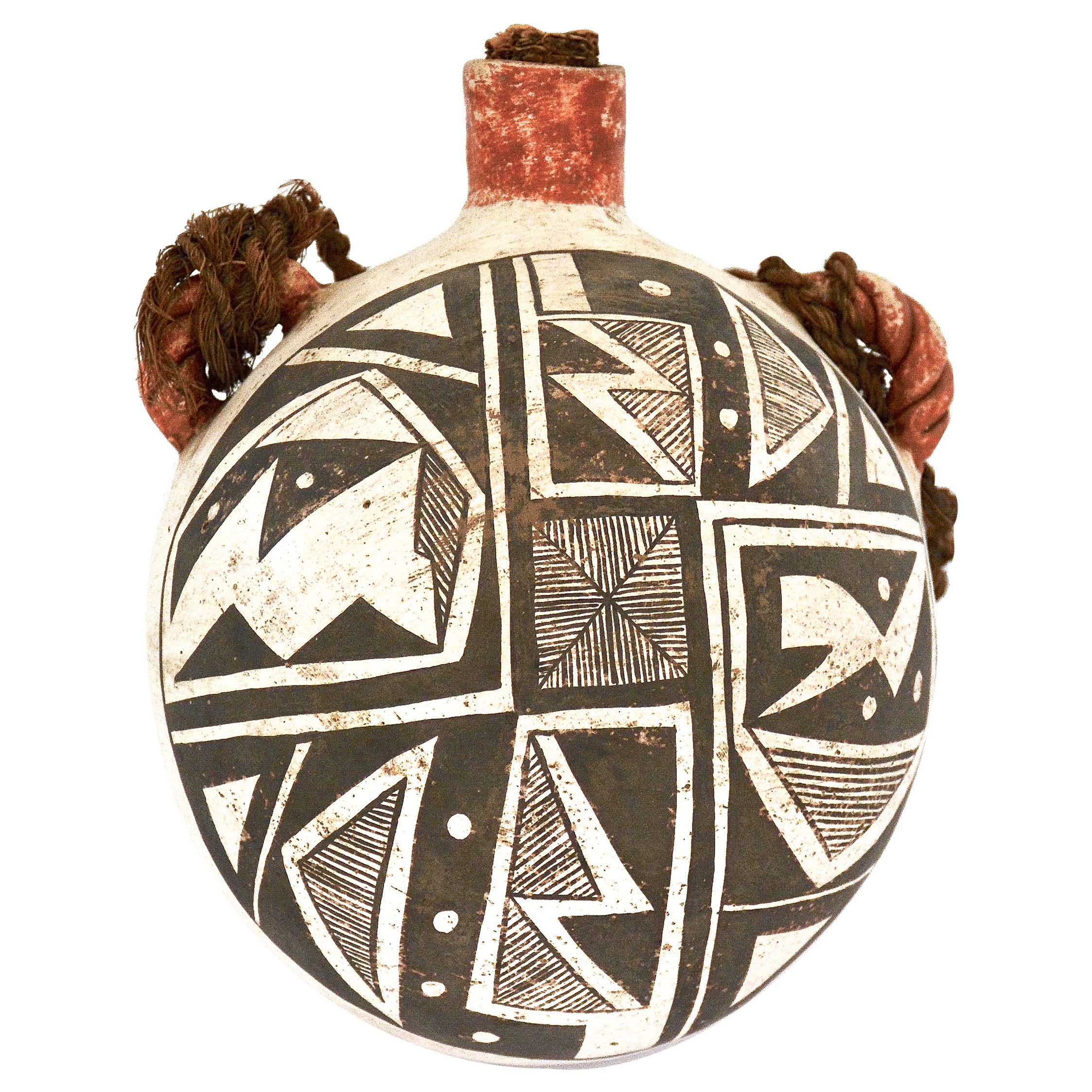 Antique Acoma Pueblo Polychrome Pottery Water Canteen, 1900