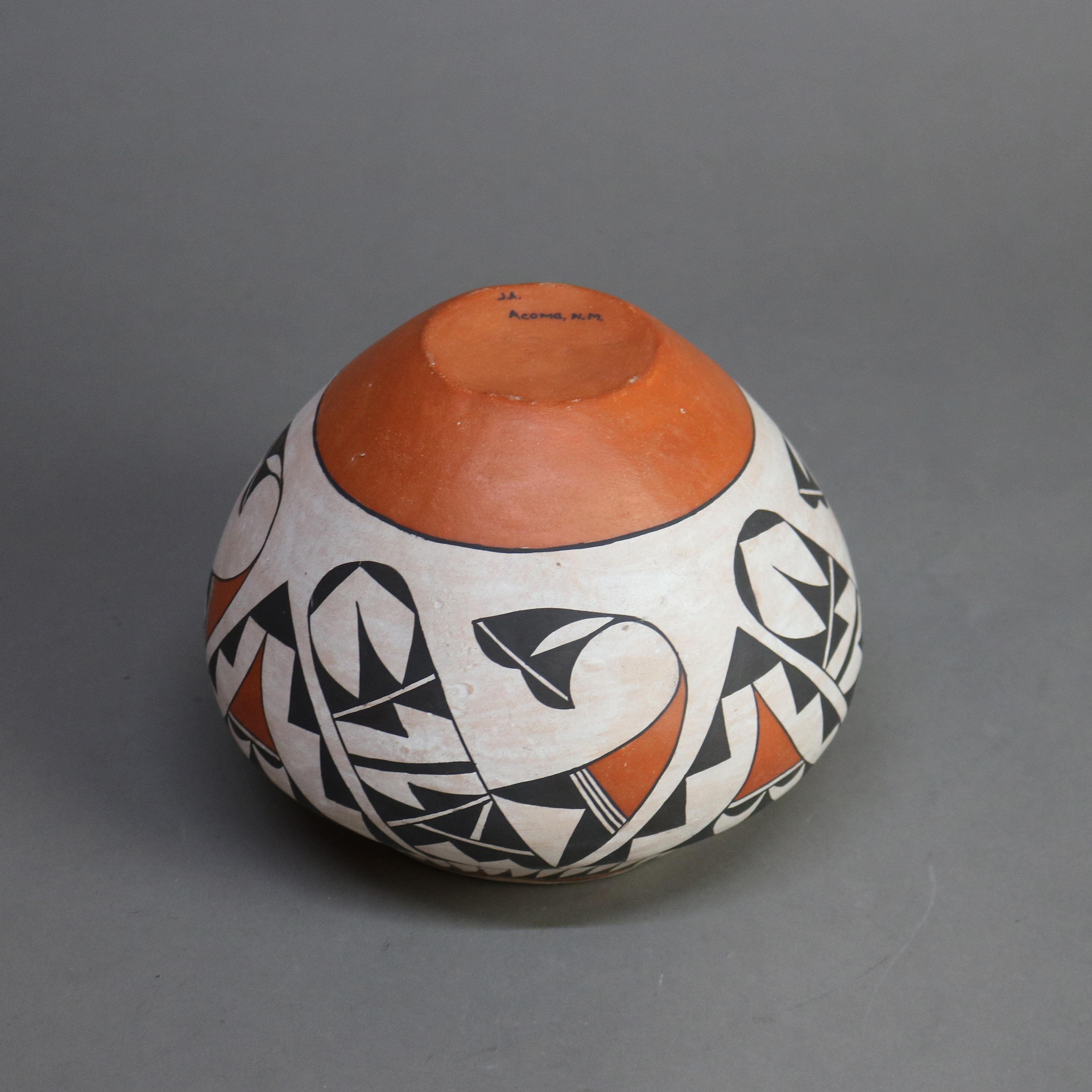 20th Century Antique Acoma Southwestern Native American Pottery Bowl, Artist Signed, C1930