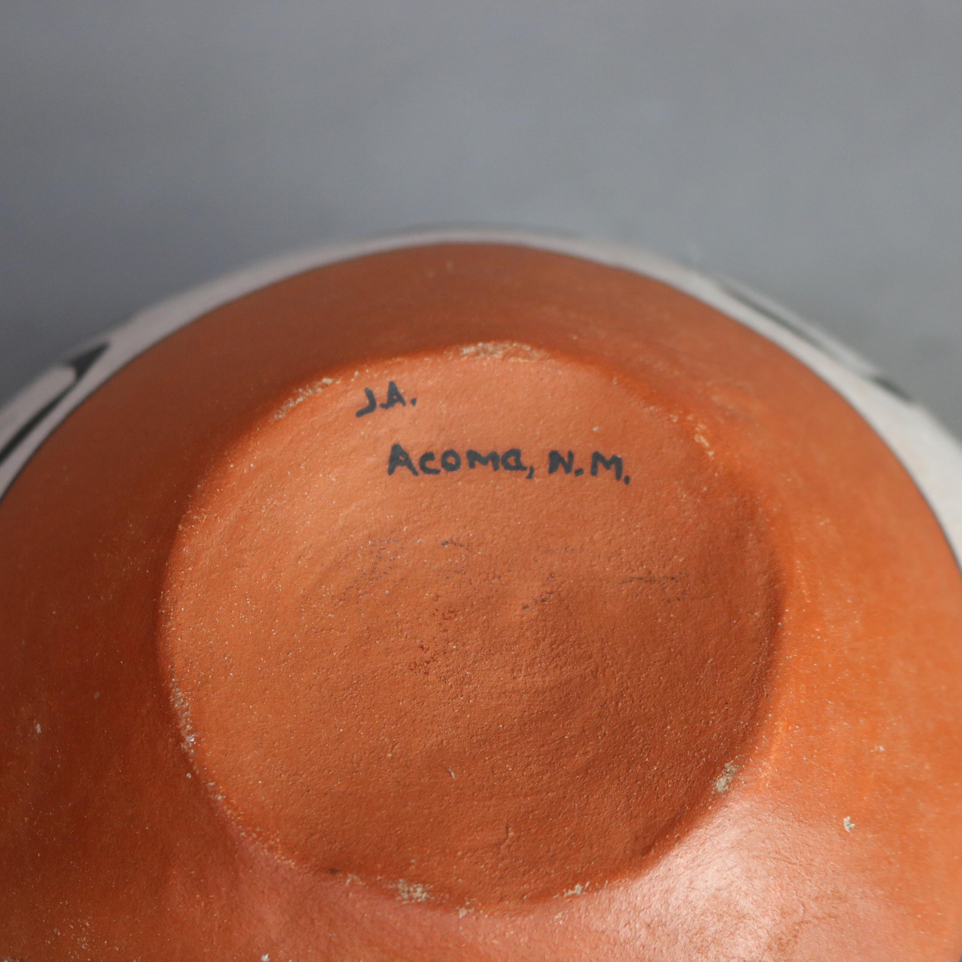 Antique Acoma Southwestern Native American Pottery Bowl, Artist Signed, C1930 1