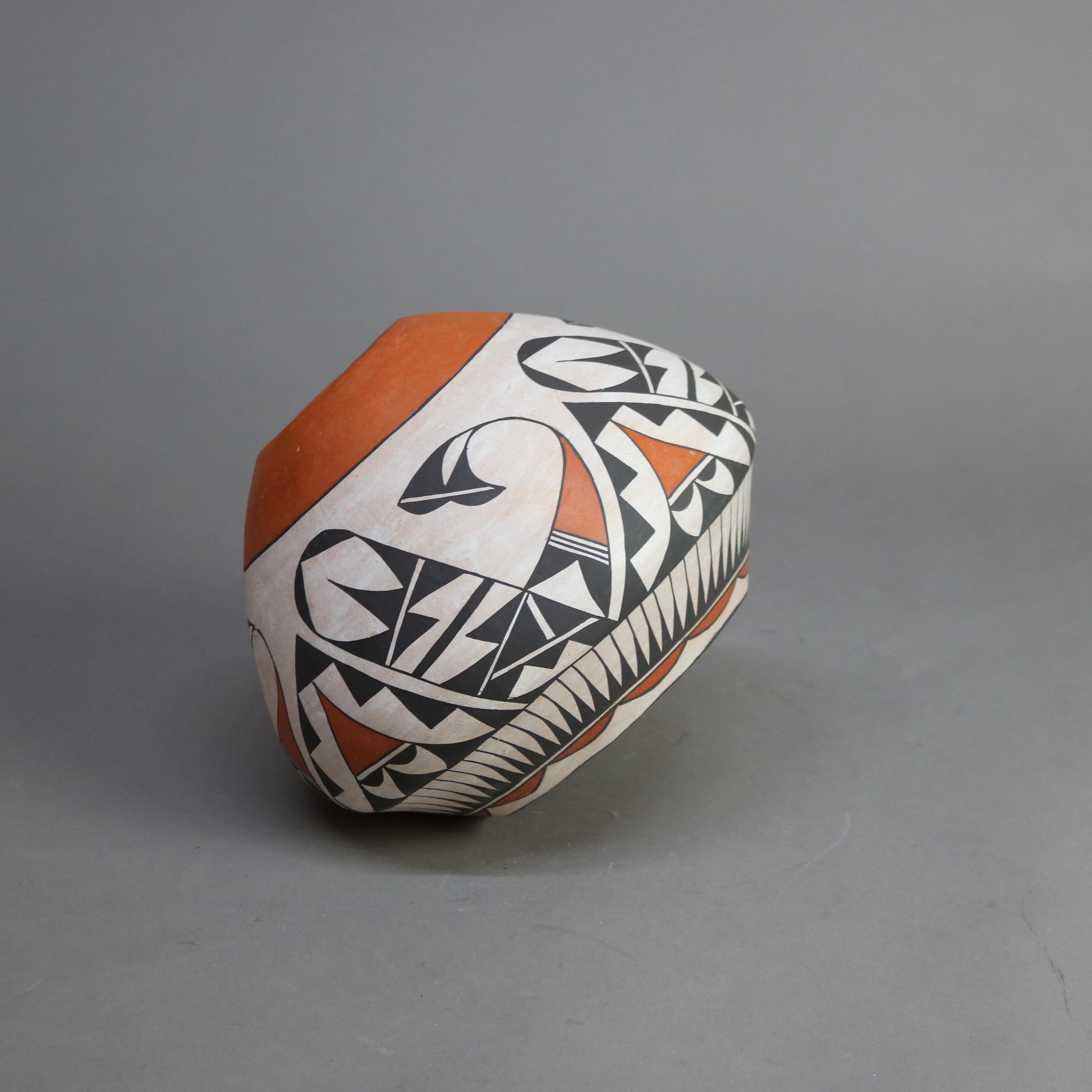 Antique Acoma Southwestern Native American Pottery Bowl, Artist Signed, C1930 2