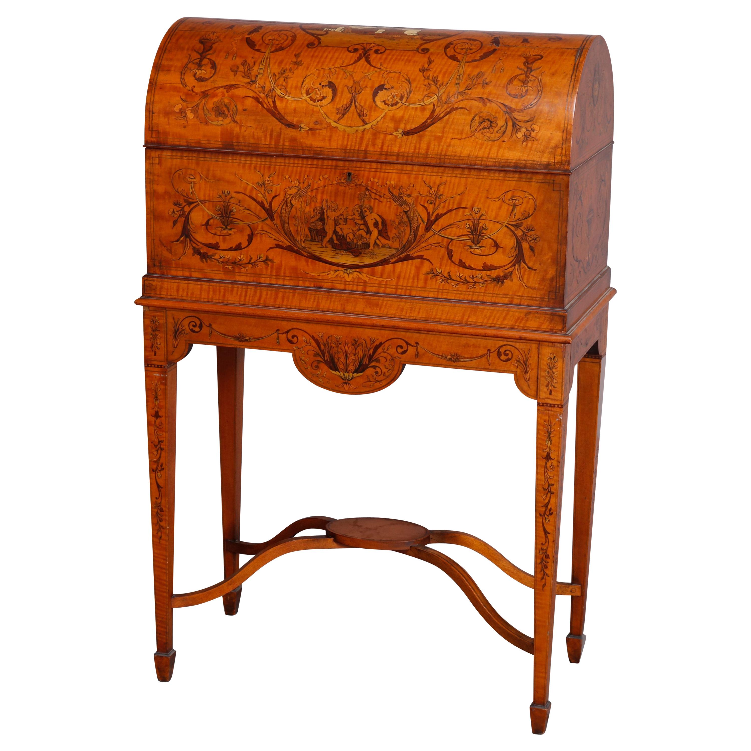 Antique Adam Decorated Neoclassical Inlaid Satinwood Chest on Stand, circa 1820