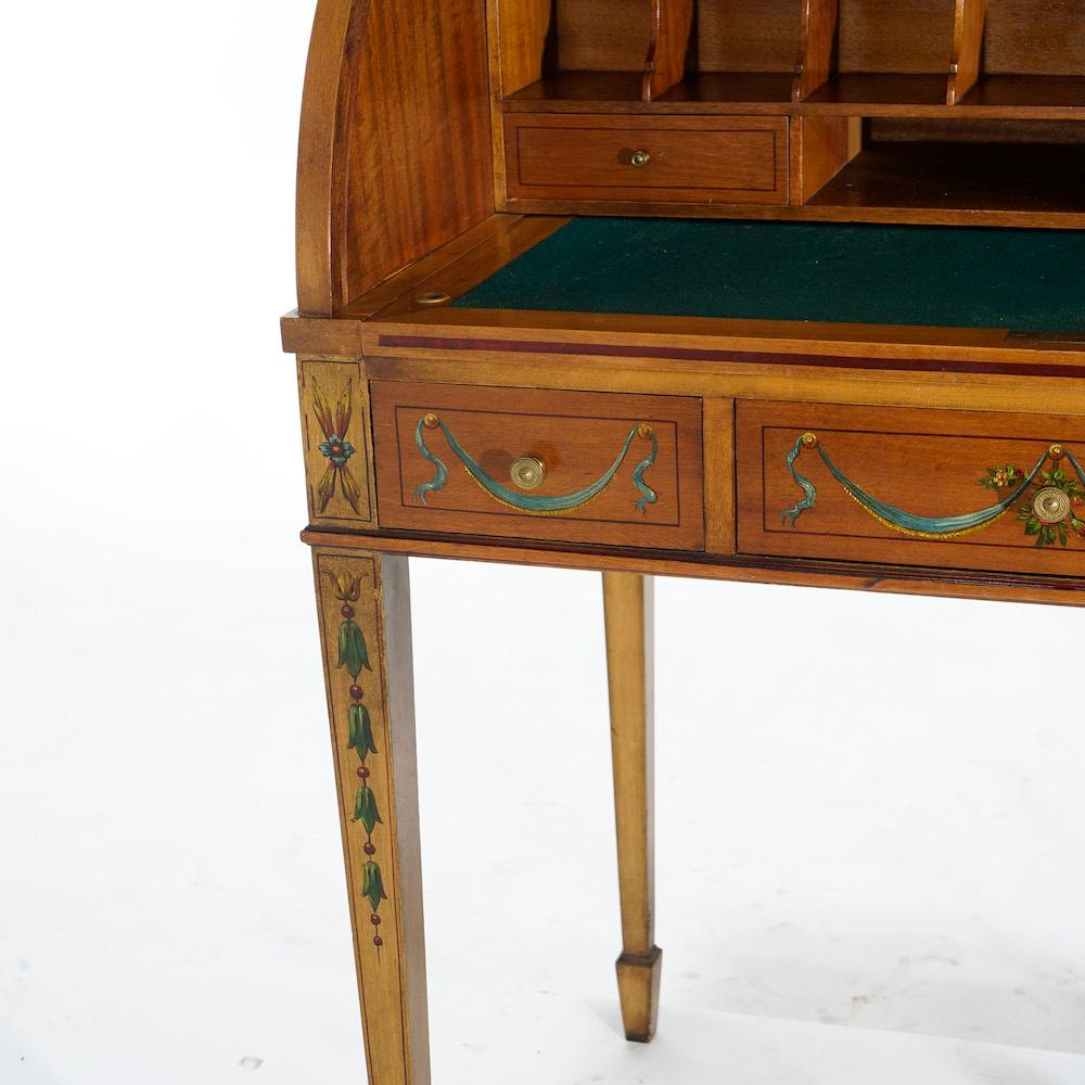 Antiker Adam-Zylinder-Schreibtisch aus verziertem Seidenholz für Damen, um 1900 im Angebot 9